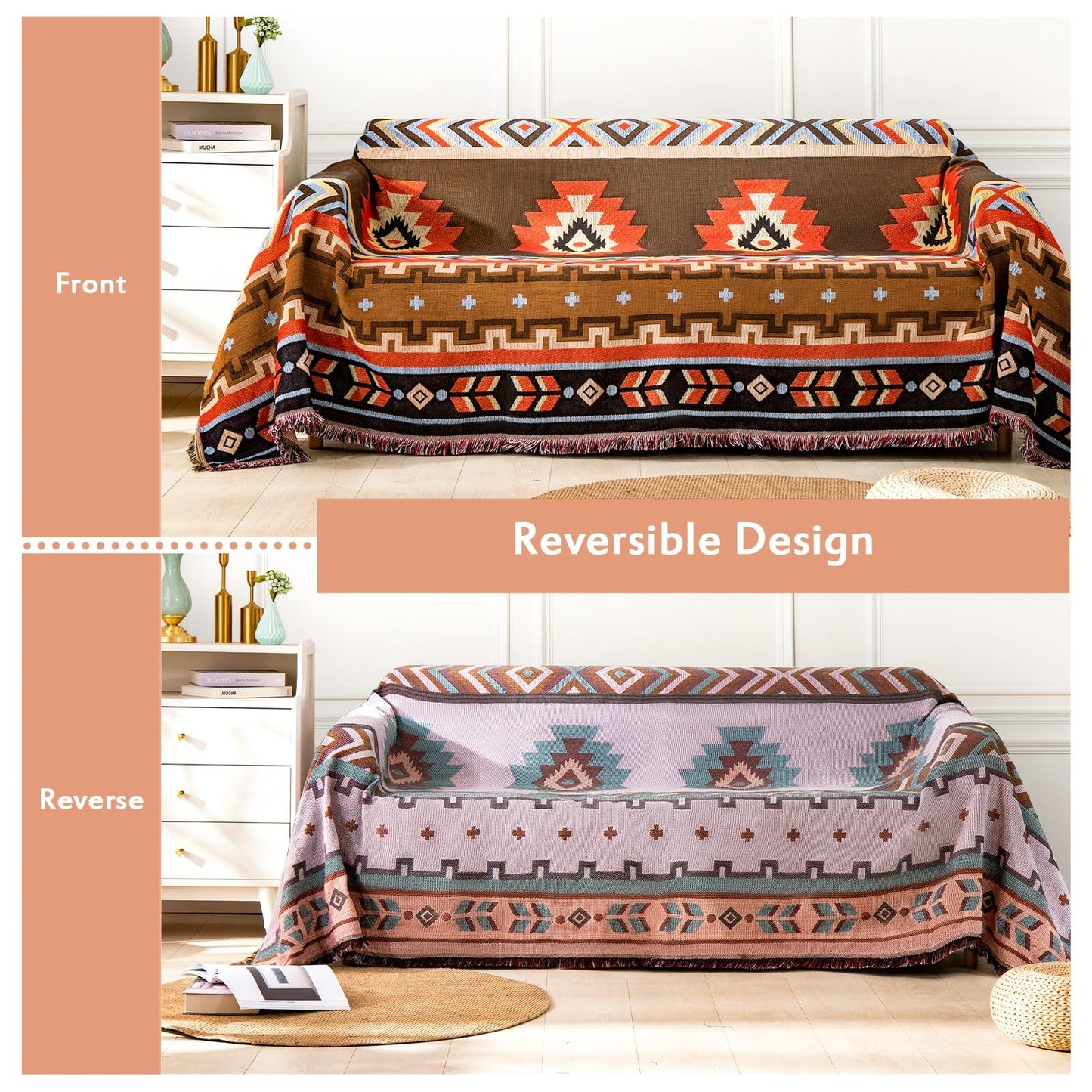 Homcosan Sofa Slipcovers Towel Cover Cotton Knit Geometrical Couch Cover for 3 Seat Cushion Couch Furniture Pet Protector Stylish Throws for Sectional Couch