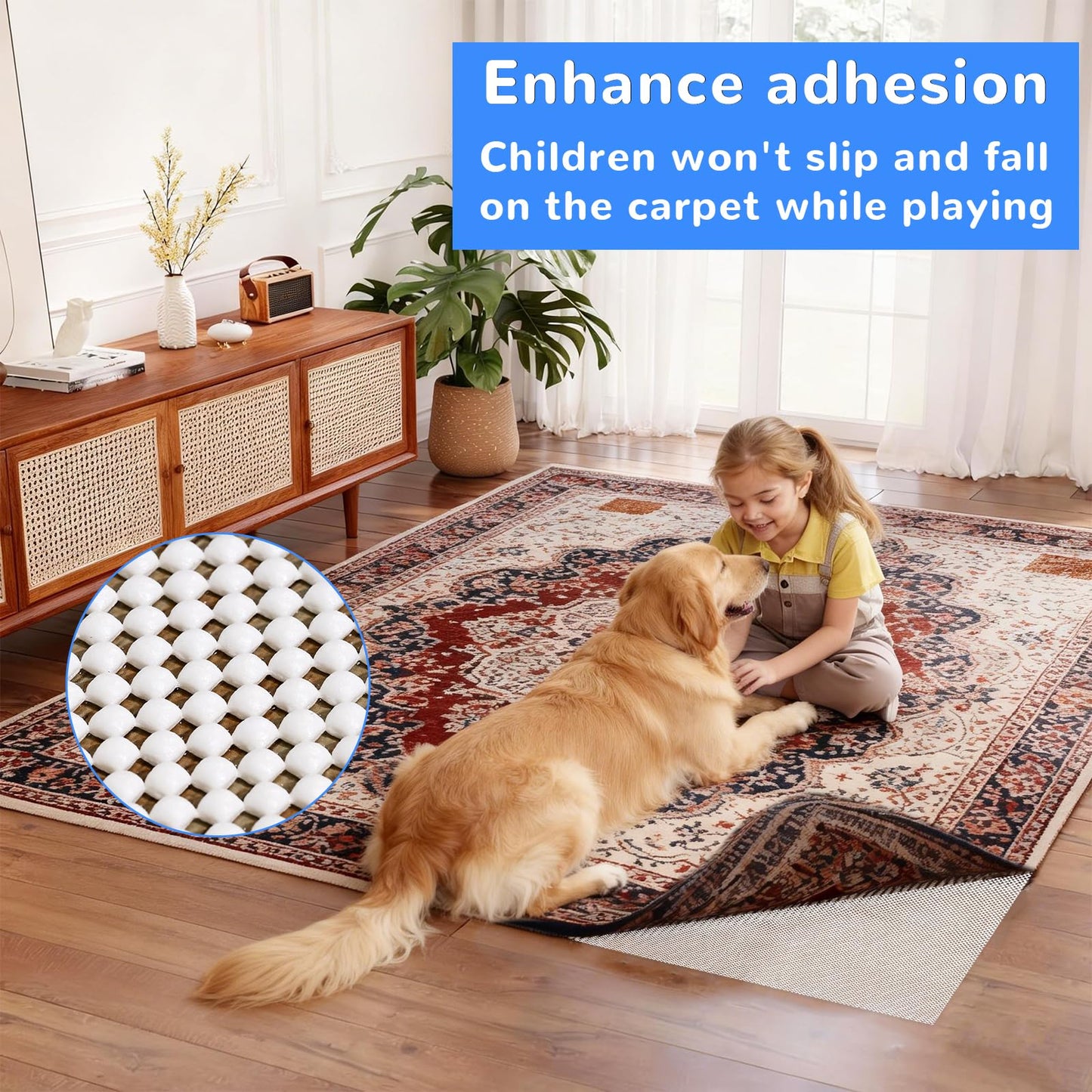 Non Slip Rug Pad Gripper 4x6 FT for Hardwood Floors, Eco-Friendly Anti Skid Mat Under Area Rugs, Keeps Rugs Safe and Flat, Odorless Cushioned Pad for Floor Protection, Easy to Trim Multi-Use Mat