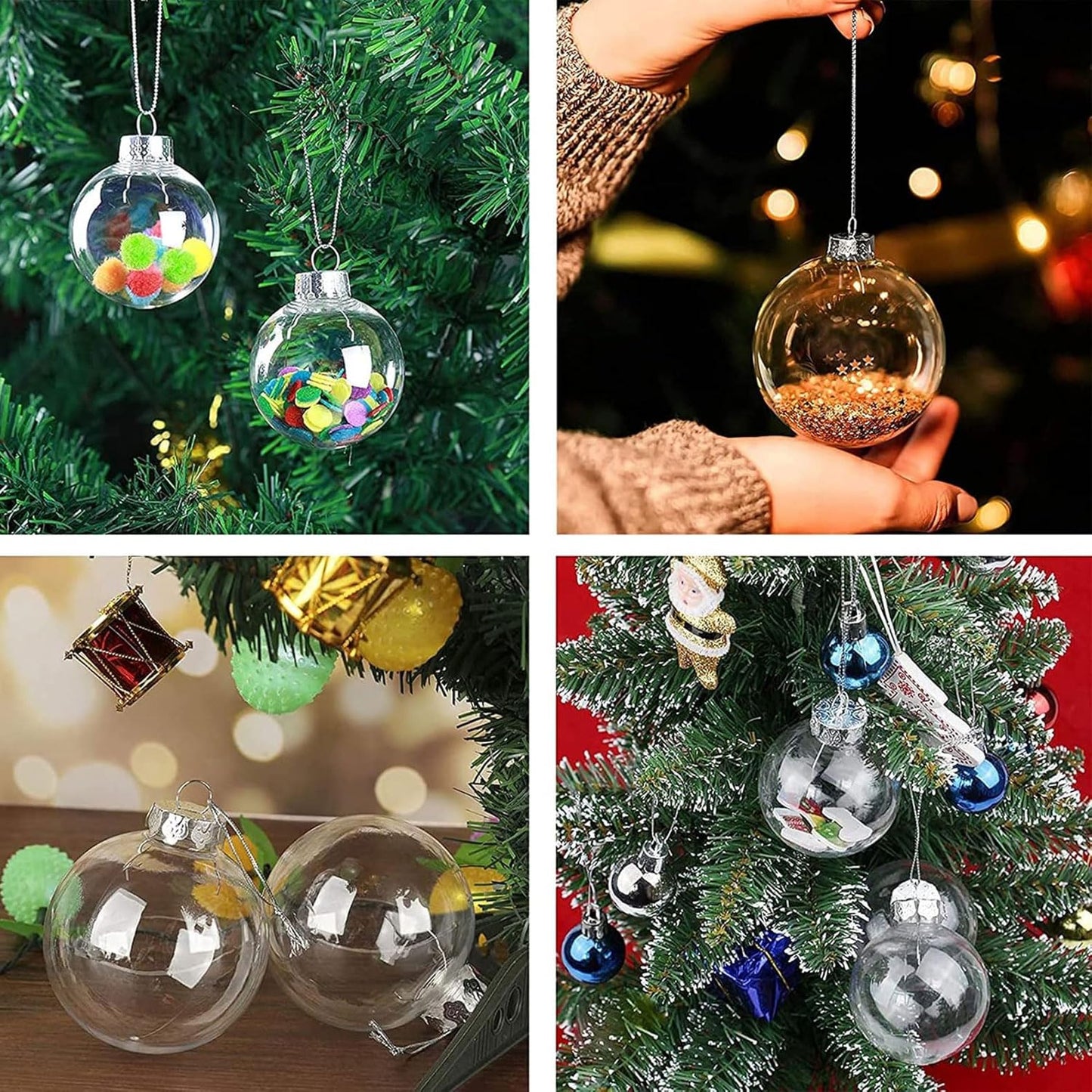 12 Pcs Christmas Ball Ornaments,3.15" DIY Clear Plastic Fillable Ornament Balls Flat Sphere Hanging Ornament Set for Christmas Tree, Halloween and Wedding Birthday Party Decorations (80mm)