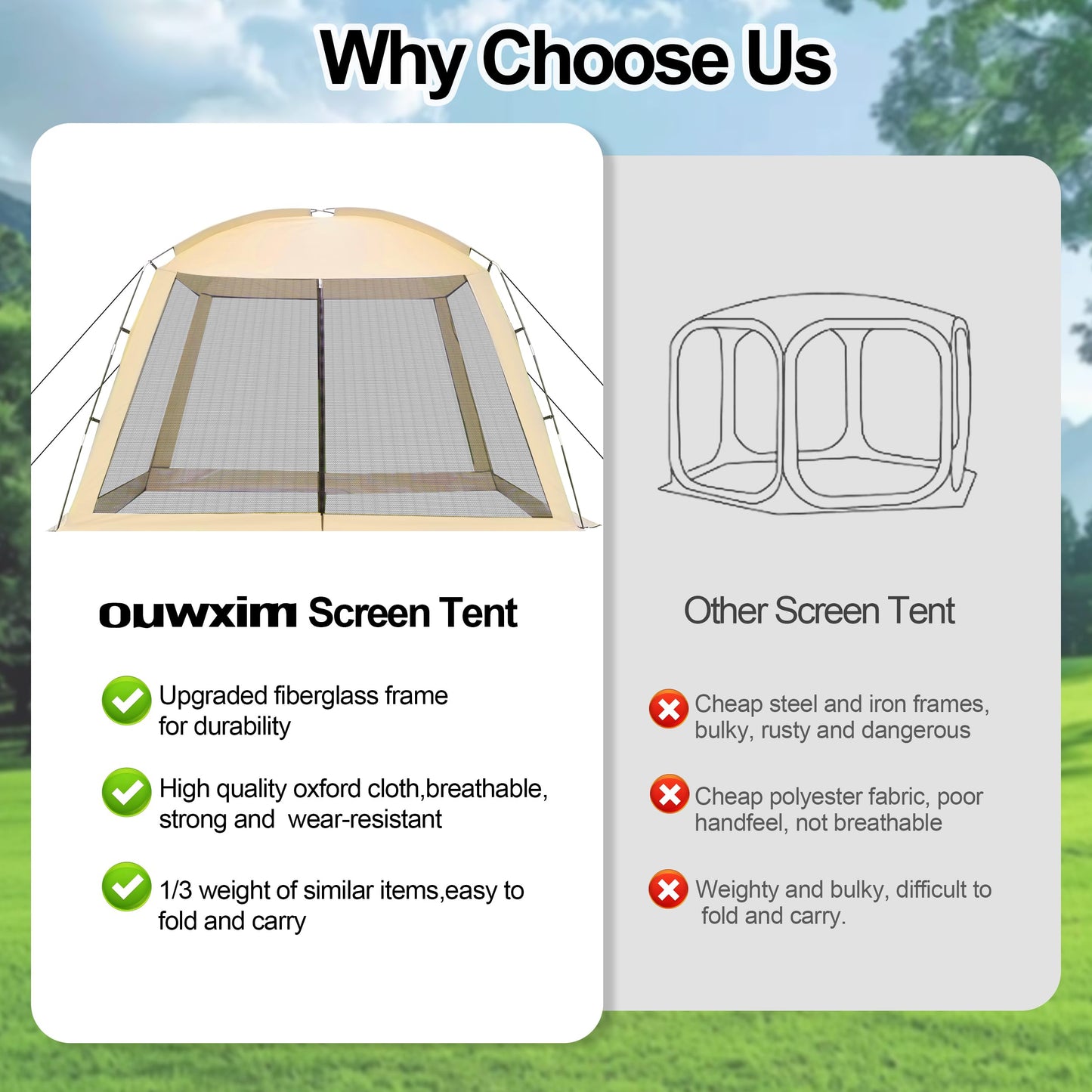 12'x12' Camping Screen Tent - Portable Screen Canopy 8-10 Person&Instant UV Resistant Sun Shelter,Easy to Set Up&Mosquito Net Tent&Waterproof,Suitable for Family Camping Trip,Backyard,Picnic