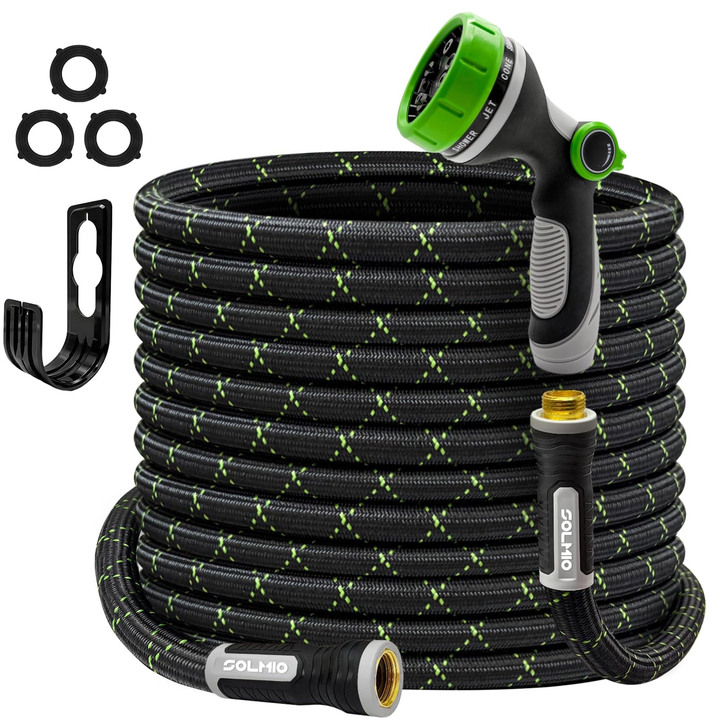 SOLMIO Garden Hose 50FT, Flexible Lightweight Non-Expandable Water Hose with 10 Function Nozzle,No-Kink, Leak-Proof, Burst-Resistant, High-Pressure for Yard, Outdoor
