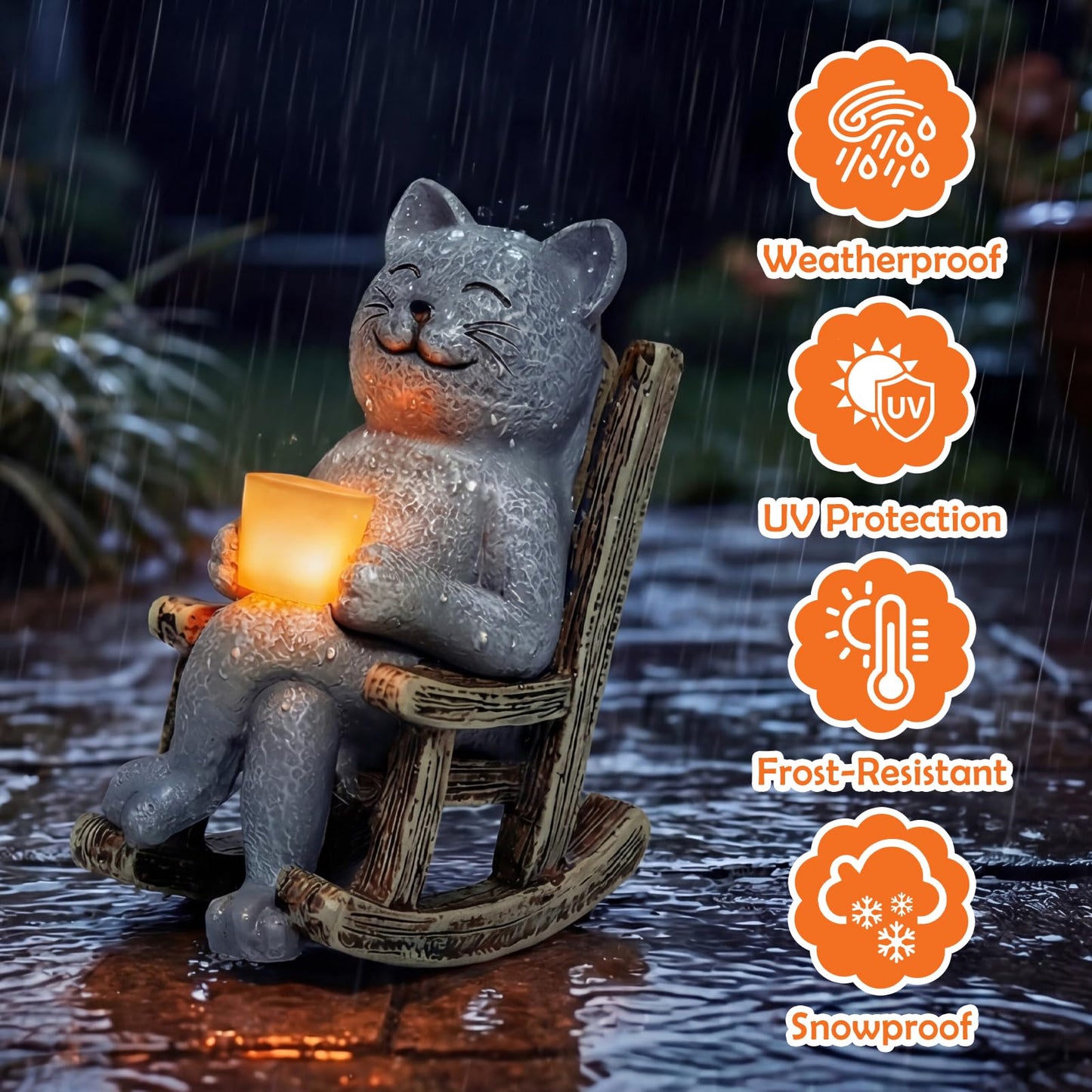 Lyeasw Cat Solar Garden Statues - 4inch Outdoor Decor for Patio, Lawn, Yard, Porch- Miniature Cute Cat Outdoor Figurine with LED Lights - Housewarming Birthday for Women, Mom, Cat Lovers