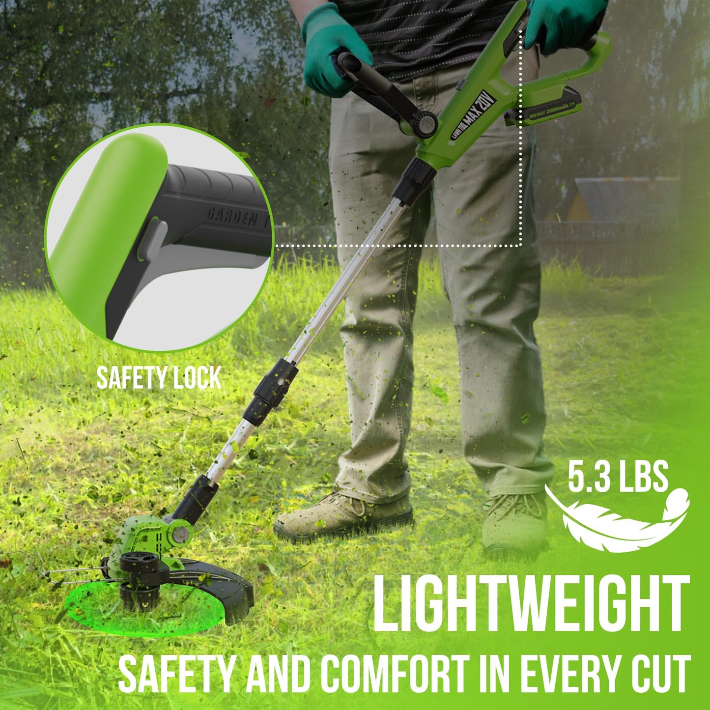 VARSK 12 Inch 20V Cordless Weed Wacker with Automatic Line Feed, 2 in 1 String Trimmer and Edger, Includes 2 X 2.0Ah Batteries/1 X Charger/6 X Replacement Spools, Weed Eater for Lawn, Garden, etc