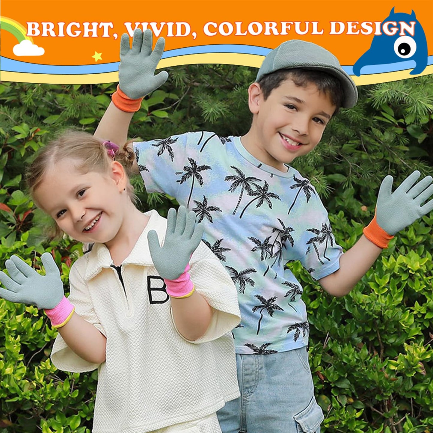 xxpepo 3 Pairs Kids Gardening Gloves. Children & Toddler Outdoor Work Gloves. Flex Rubber Coated Protect Little Hands.Gift Box for Age 6 to 8，Medium