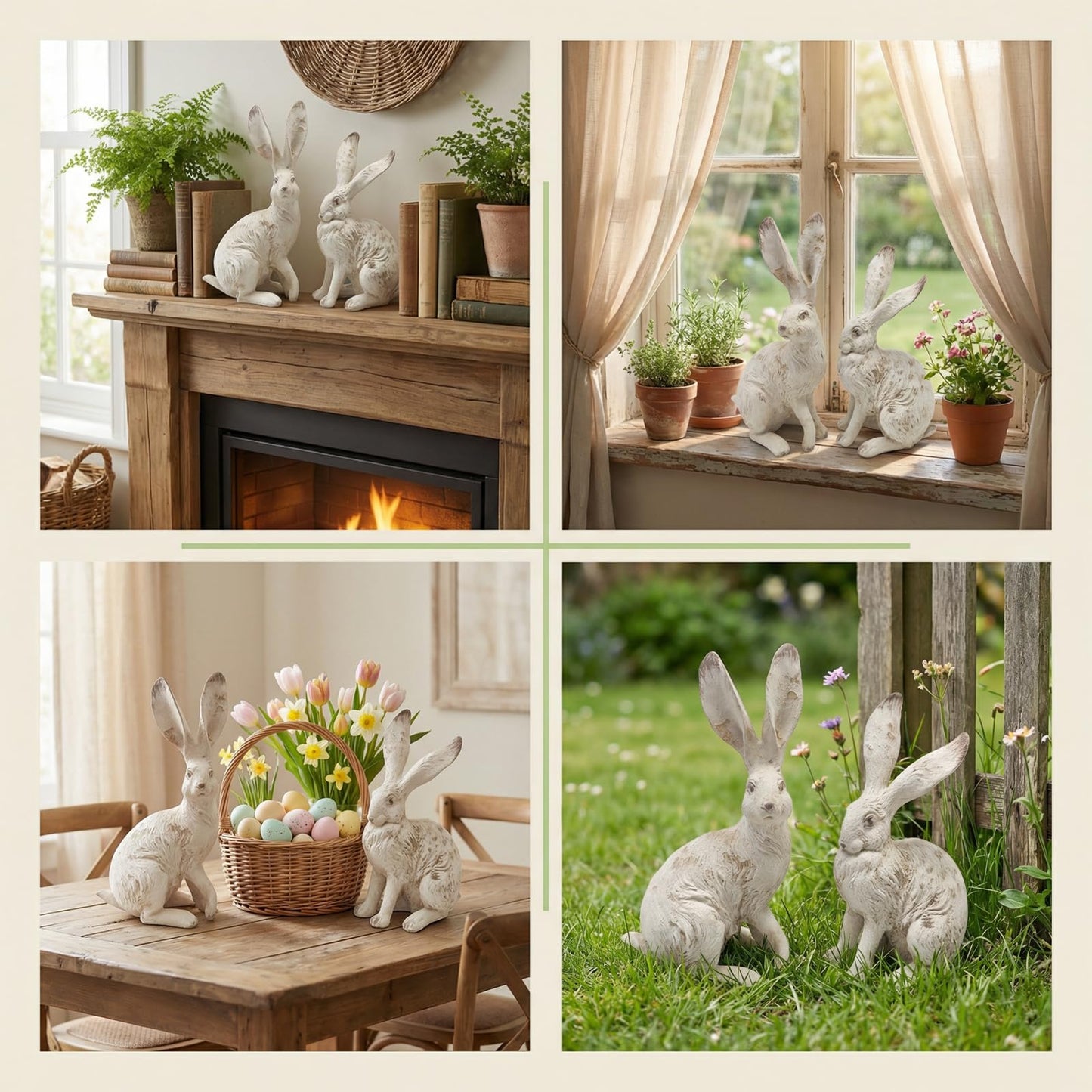 YimiBloss Easter Bunny Decorations Set of 2, 10 Inch Large Distressed Resin Rabbit Figurines, Spring Home Decor for Outdoor, Yard, Garden, Table，Farmhouse & Rustic Bunny Statues Decor Gifts (Large)