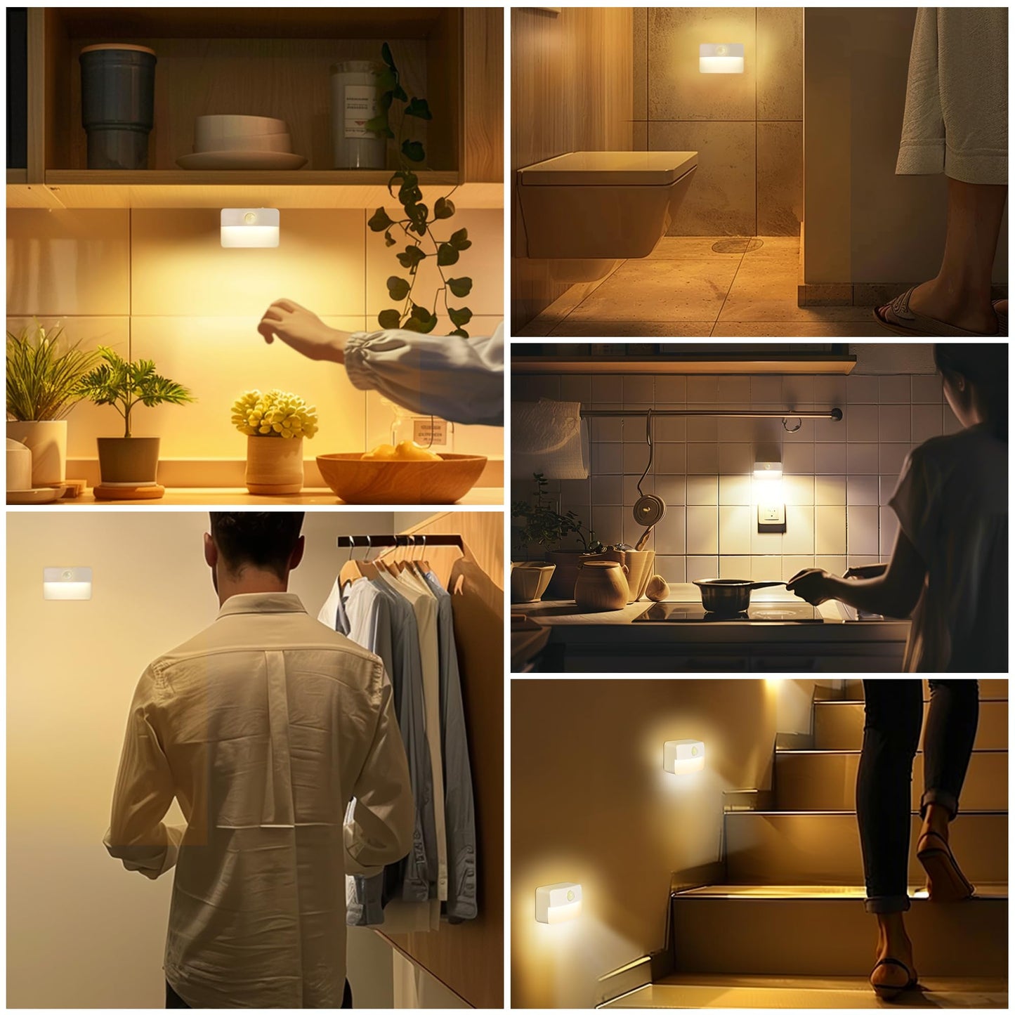 sooogd 6 Pack Rechargeable Motion Sensor Stair Lights Indoor, Automatic Activated LED Night Light Wireless Battery Powered Portable Hallway Step Toilet Closet Lamp for Bedroom Kitchen ﻿