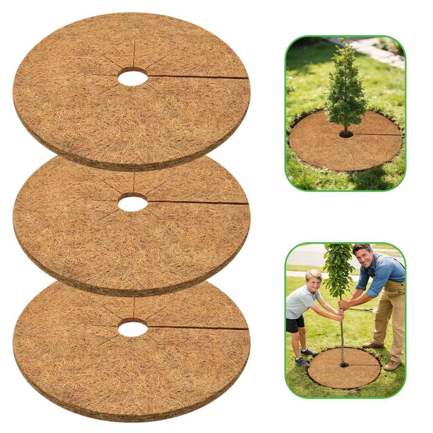 ZeeDix 3 Pack Coconut Fiber Mulch Ring, 30 Inch Coco Coir Tree Ring Mulch Mat, 100% Natural Tree Protector Mat Plant Cover Ring Coconut Coir Discs Tree Mats Mulch Rings for Indoor Outdoor Trees Plants
