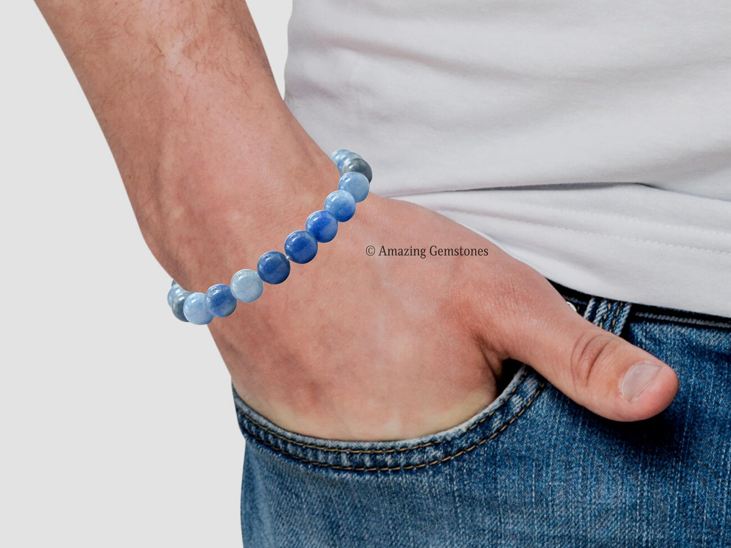 Amazing Gemstone Crystal Bracelet for Women Men's Gifts - Protection Healing Crystal Bracelet - 8mm Gemstone Beaded Stretchable Bracelet Pulseras Para Hombres Mujer Stocking Stuffers Mothers Day Gift (Blue Aventurine)