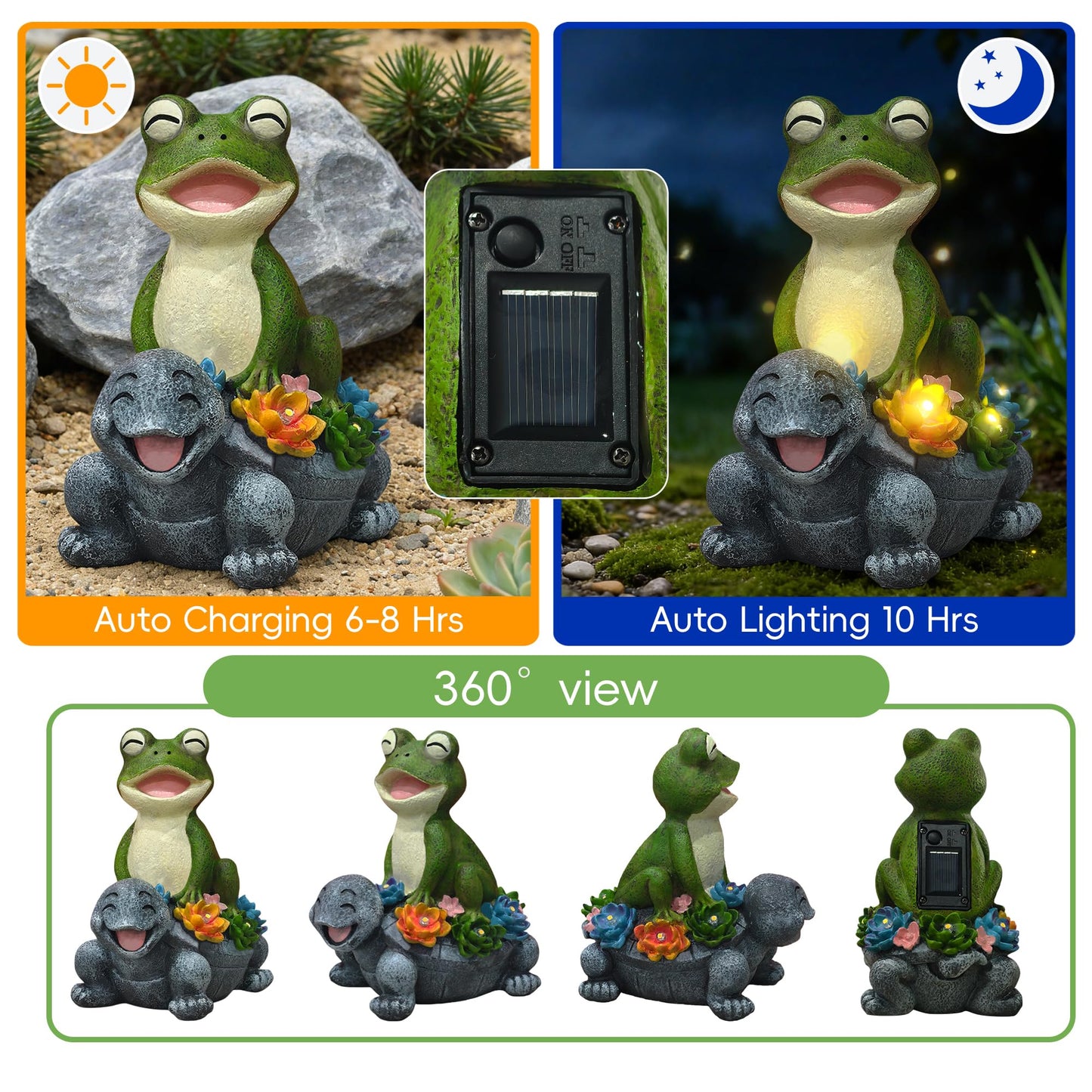 Solar Turtle Frog Garden Statue - Happy Turtle Frog Statue with LED Succulent,Garden Gifts,Outdoor Statues Decoration for Patio Backyard Yard Lawn Ornament,Birthday Gifts for Women Mom Grandma
