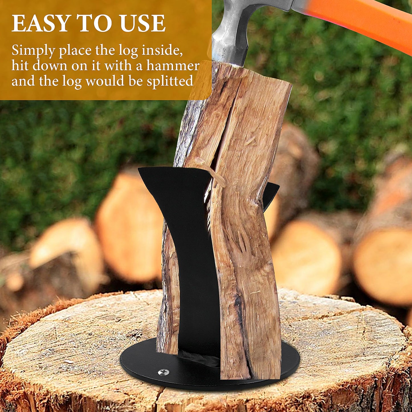 Zhitaoxun Kindling Splitter Log Wedge,Wood Stove Fireplace and Fire Pit,Manual Portable Log Splitter,Wedge Point Head,Black,with Fixed Screws