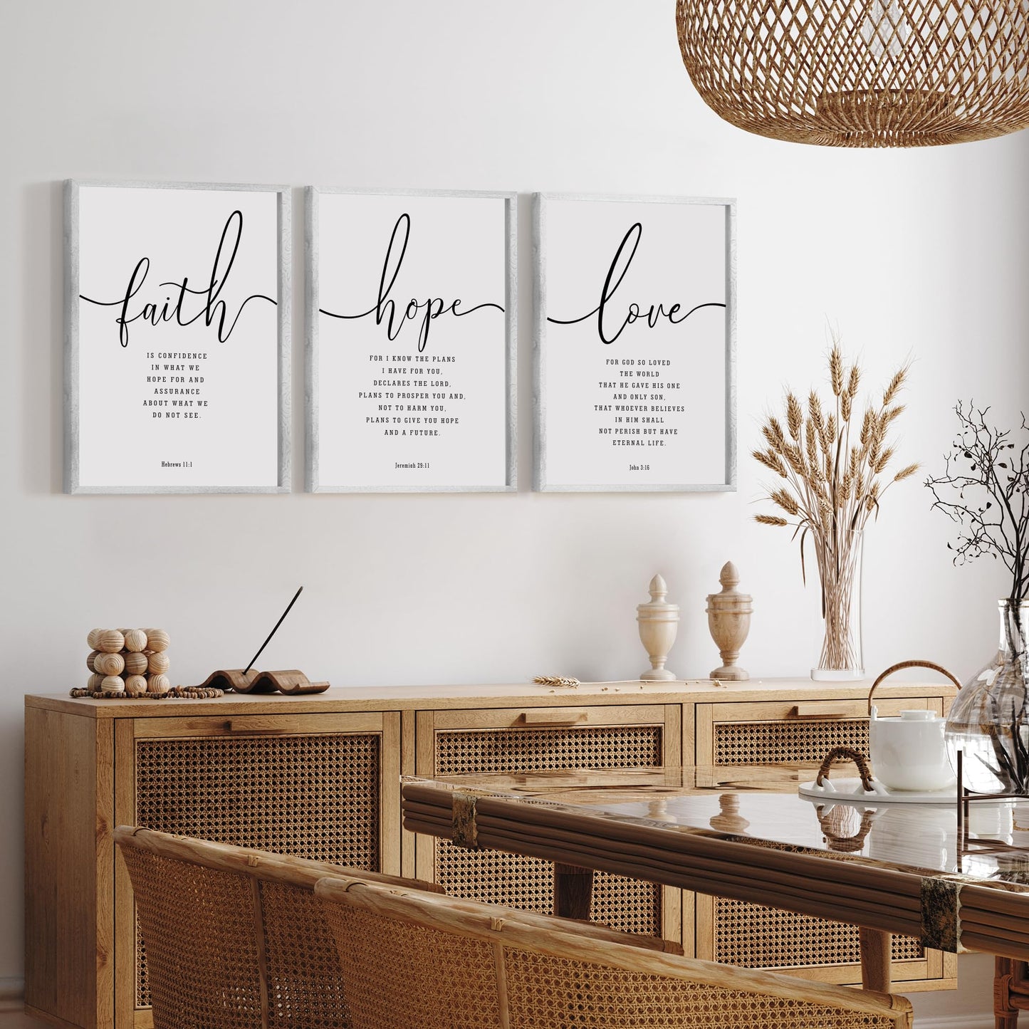 Houmury Set of 3 Framed Farmhouse Bible Verses Wall Decor Sign 11”x14” Christian Faith Scripture Wall Art for Home Living Room Bedroom Wall Decor (11"x14" Grey)