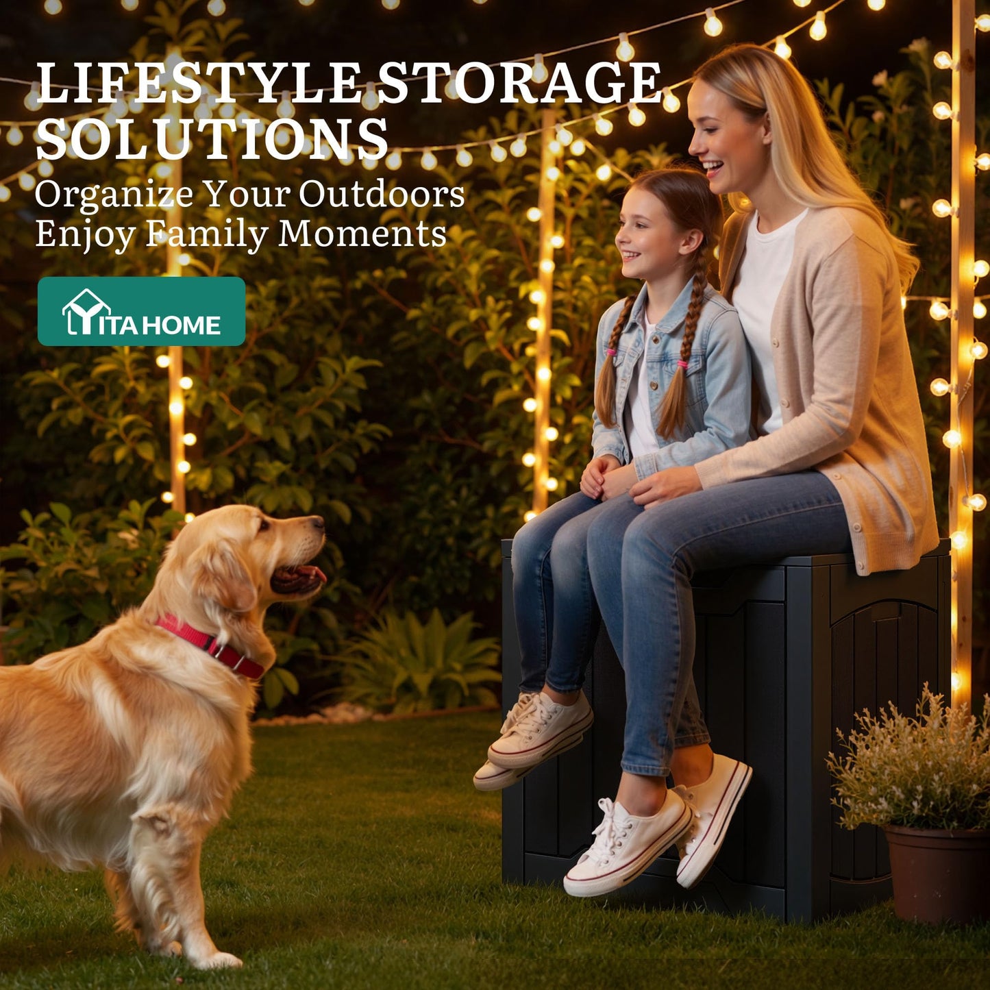 YITAHOME Outdoor Resin Storage Box 31 Gal, Water-resistant Patio Deck Box Outdoor Storage Box for Pillows, Garden Equipment, Securely Lockable, Black