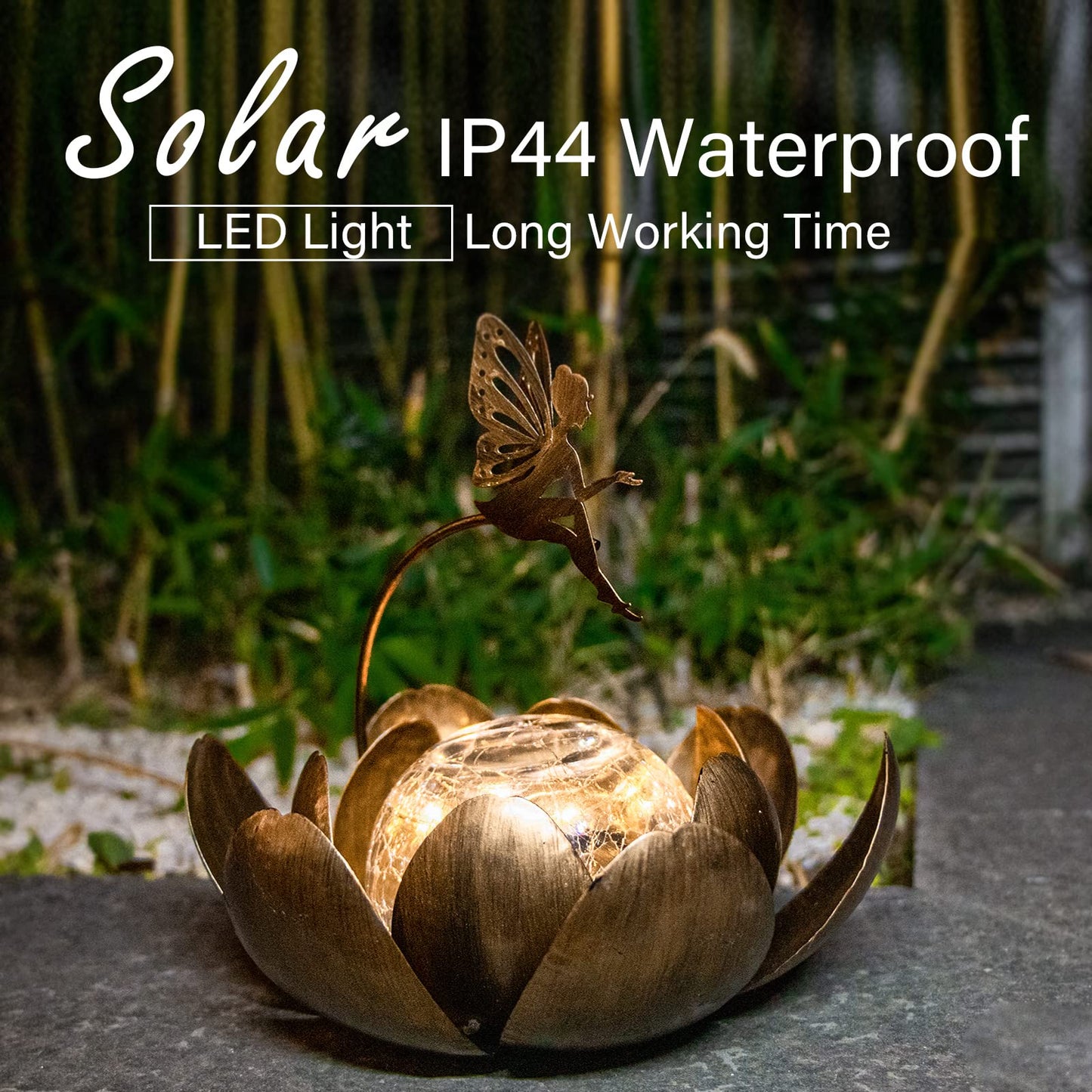 Afirst Solar Lantern Fairy Light, Solar Lights Outdoor Garden Decor Crackle Glass Decorative Waterproof Tabletop Landscape Path Light LED Table Light for Patio,Lawn,Walkway,Tabletop,Pathway