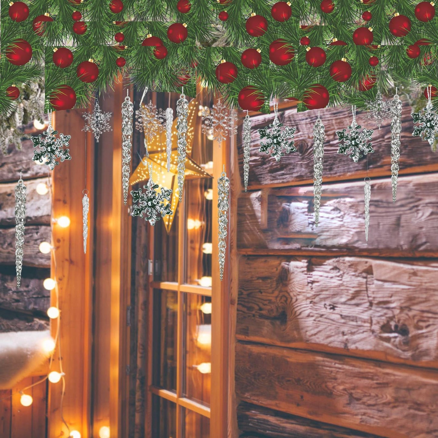 36pcs Christmas Crystal Ornaments Decoration, Hanging Christmas Snowflake Icicle Clear Acrylic Ornament Sets for New Year Wedding Winter Party Decor