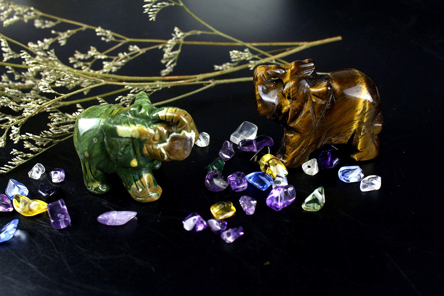 Carved Healing Crystals Gemstones Elephant Statue Figurine Collectible Decor 1.5 inches (Mix 6pcs)