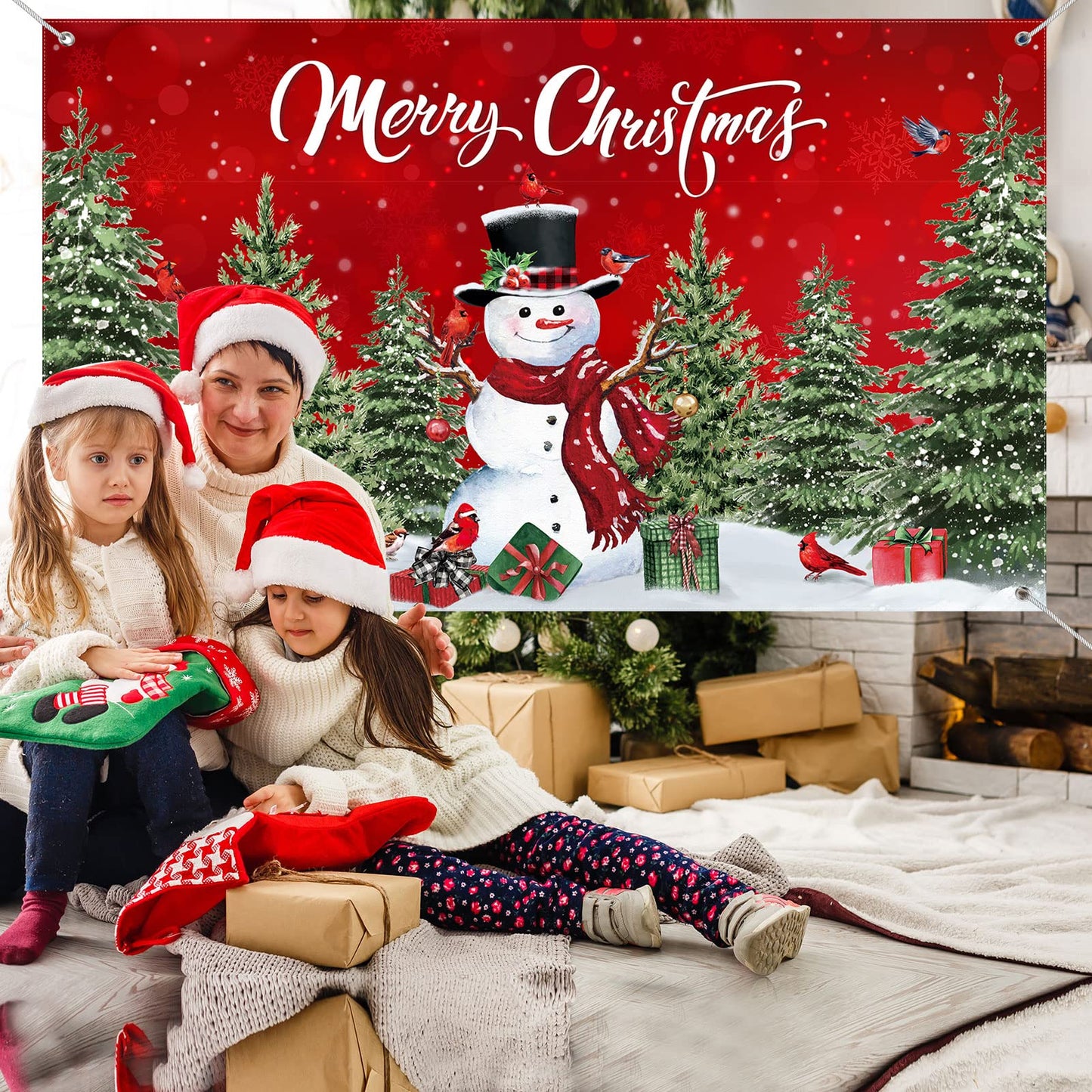 Irenare Christmas Backdrop Merry Christmas Banner Party Decoration Xmas Photography Background Photo Props for Winter Holiday New Year Eve Family Party Decoration Supplies(Snowman)