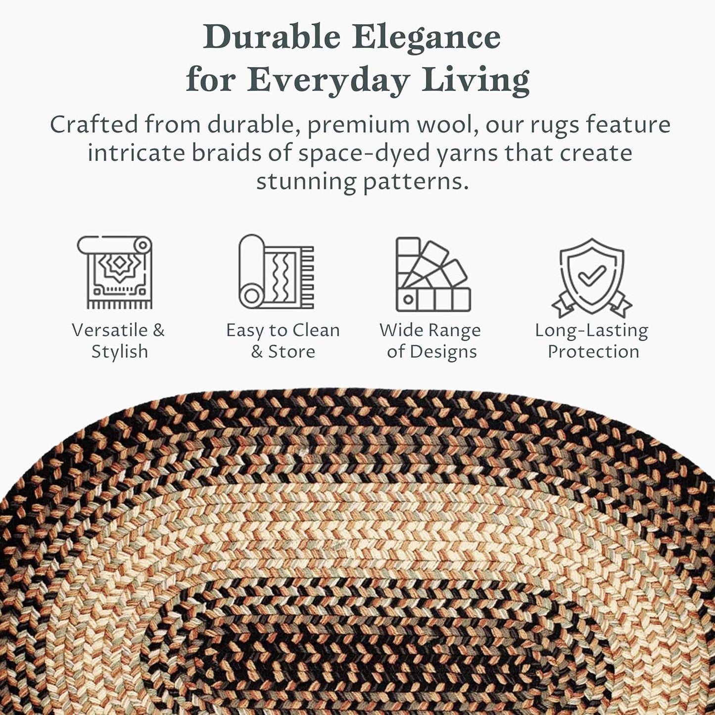 RRI Home Decor EastEnd EL83 Charcoal 2' x 3' Oval - Braided Area Rug, Home Decor, Floor Mat or Bedroom Rug - Easy Care, Ideal for High Traffic Areas in Hallway and Living Room - Made in USA