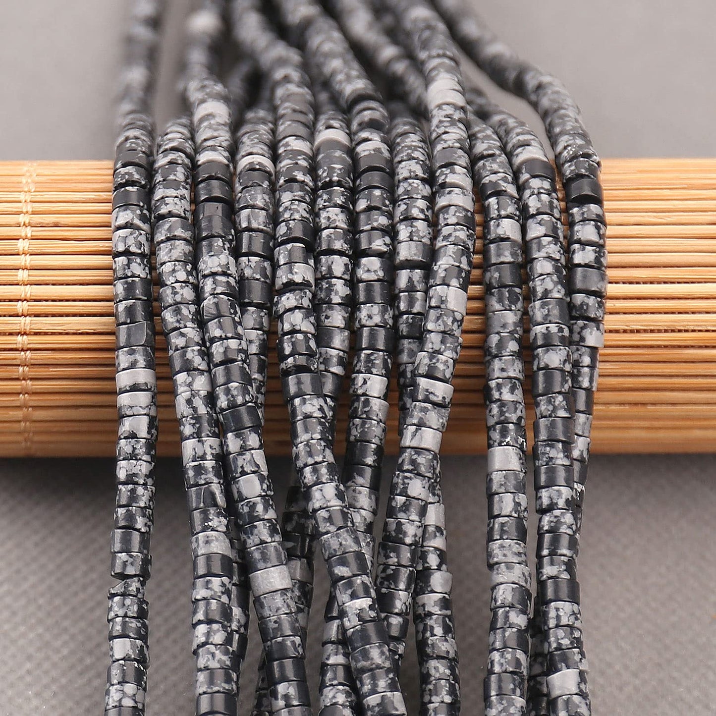 BONNY BOXX 150PCs Natural Black Imperial Jasper Spacer Beads, Loose Semi Precious Flat Round Gemstone Heishi Disc Stone Beads for Beading Jewelry Making 4mm*2mm