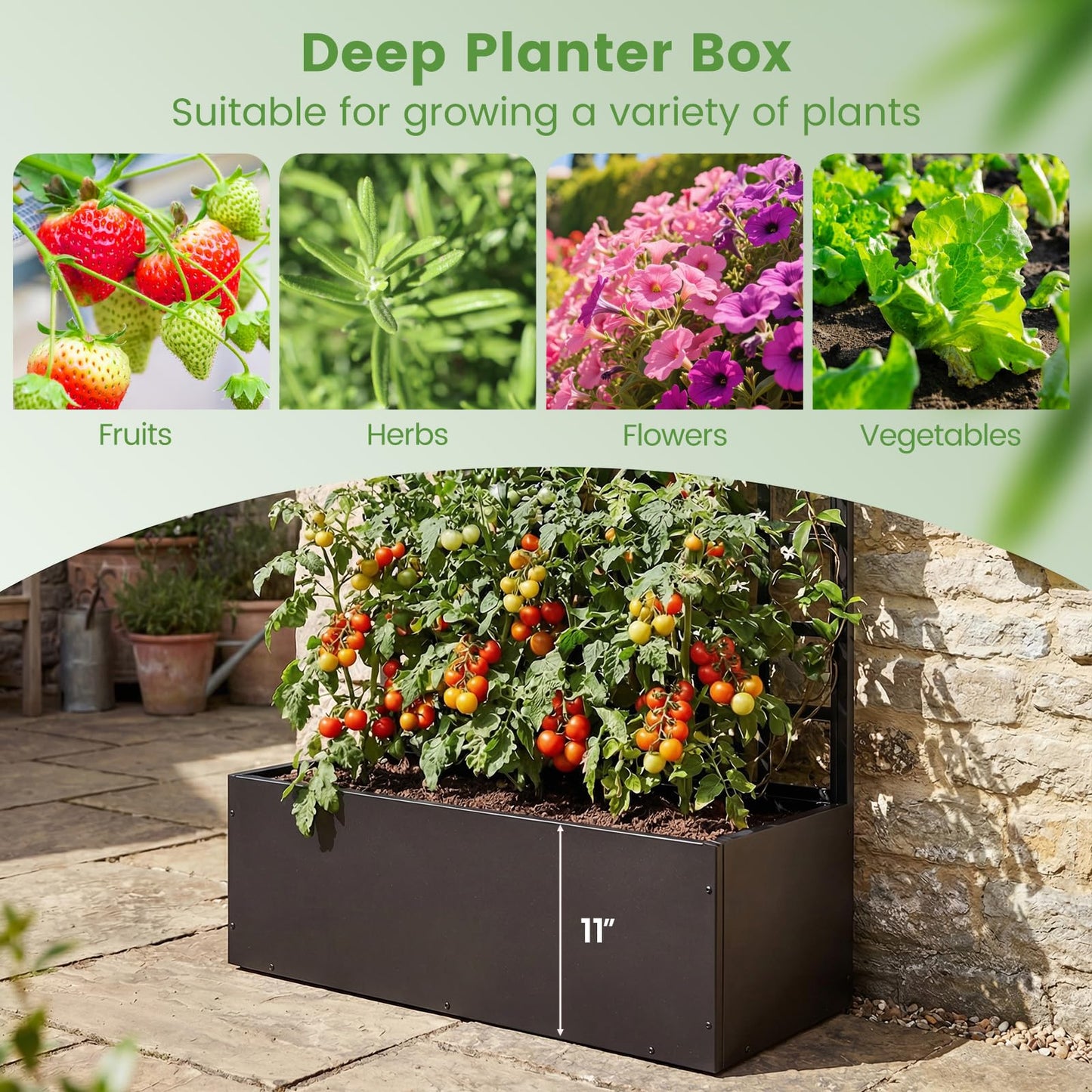 Giantex Metal Raised Garden Bed with Trellis, 36" x 16" x 77" Galvanized Planter Box w/Drainage Holes for Climbing Plants Vegetables Flowers, Outdoor Privacy Screen for Patio Backyard Balcony