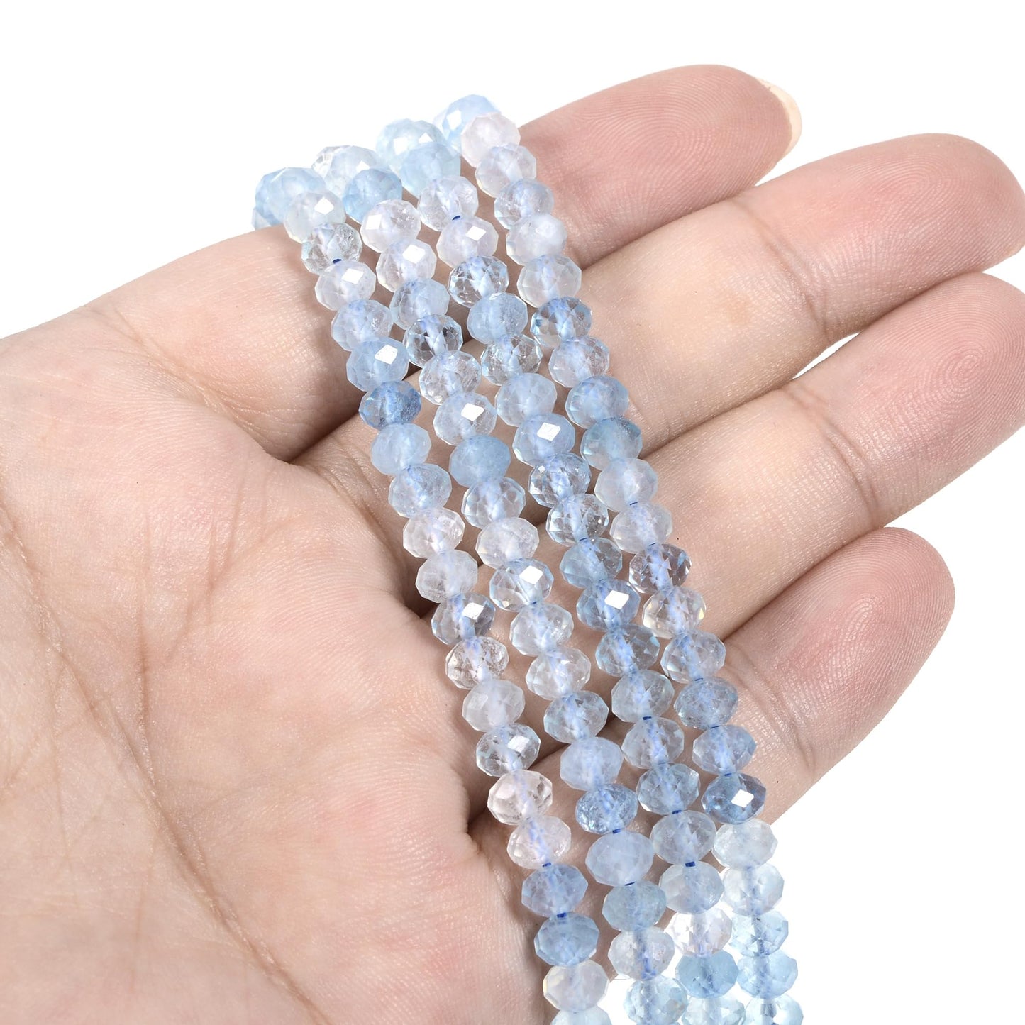 Aquamarine 6mm Gemstone Faceted Rondelle Loose Beads DIY Jewelry Making Beads 16 Inch