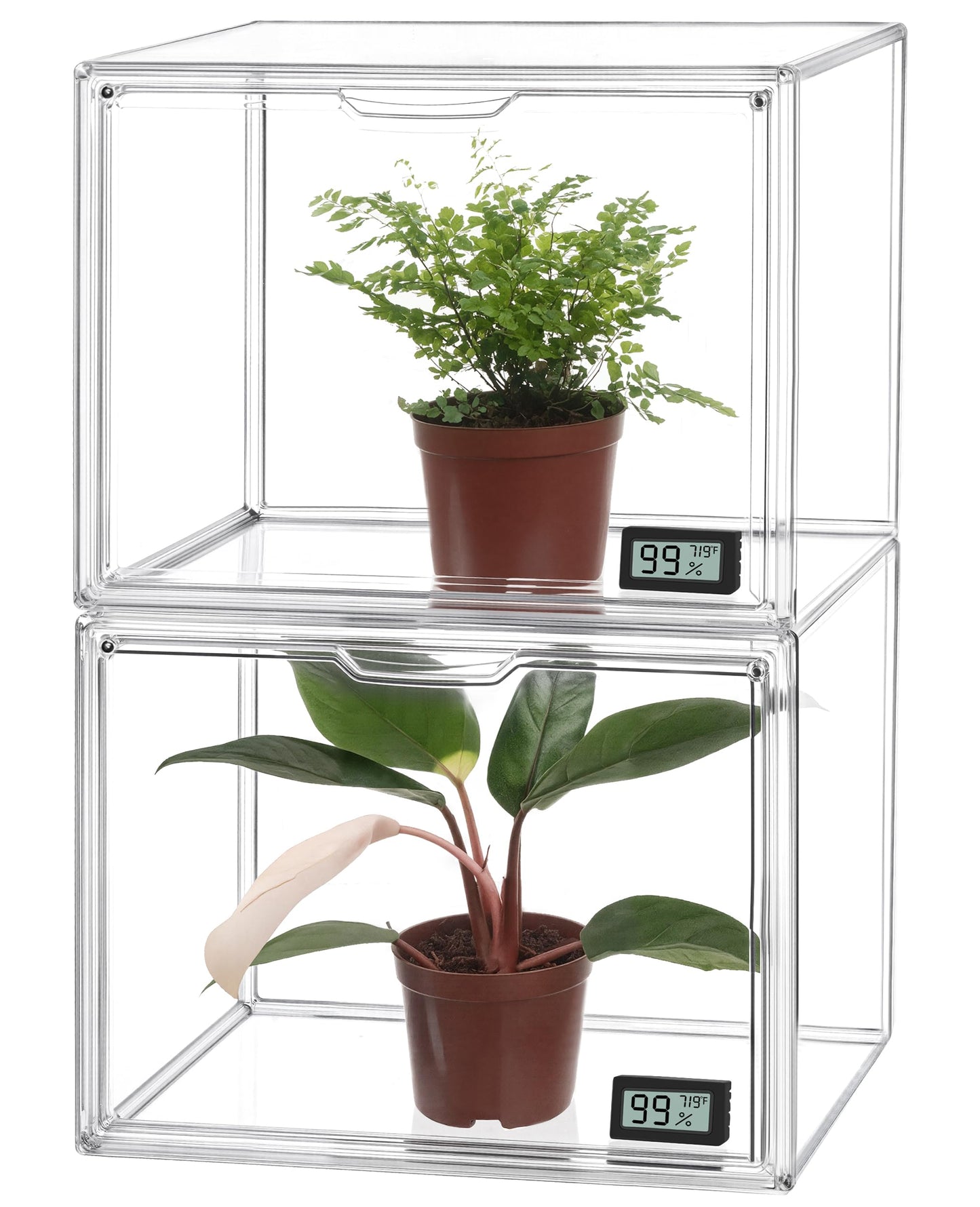 HBlife Mini Greenhouse for Indoor, Clear Stackable Green House with Magnetic Waterproof Door for Small Plants Nursery Germination, Tabletop Portable Greenhouse, 14.1x8.6x10.6 Inch (2 Pack)