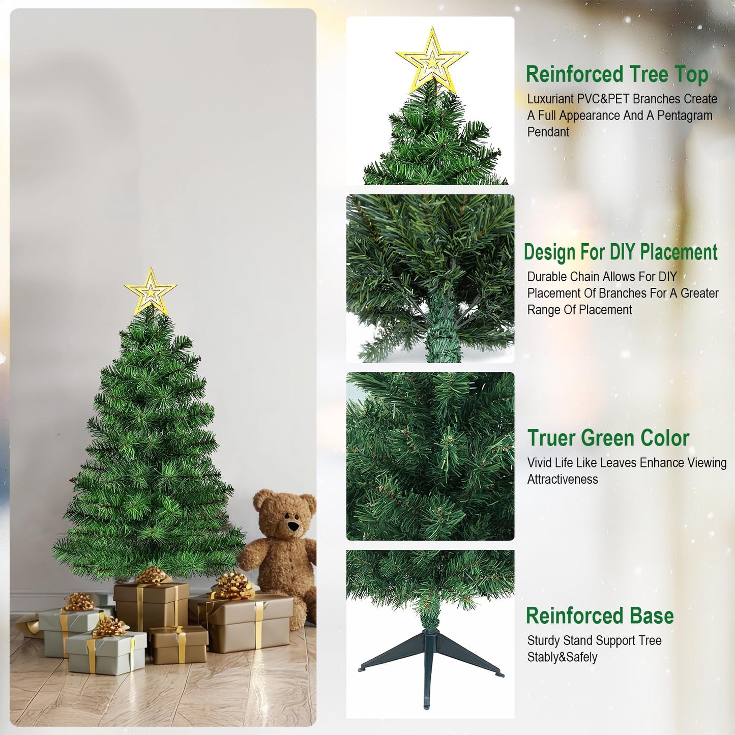 DUUDO 3FT Premium Hinged Artificial Holiday Small Mini Christmas Tree for Tabletop,Home, Office, Indoor and Outdoor Holiday Decoration,Easy Assembly Metal Hinges & Foldable Base