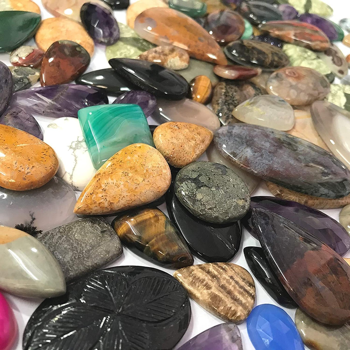 GEMKORA (2 to 3pcs) Natural Mix Gemstones Wholesale Cabochons Lot, Jewelry Making Loose Gemstone, DIY Stones, Wire Wrapping, Reiki, Wikka, Healing Crystals, Bulk Gemstone Deal (100 carats)