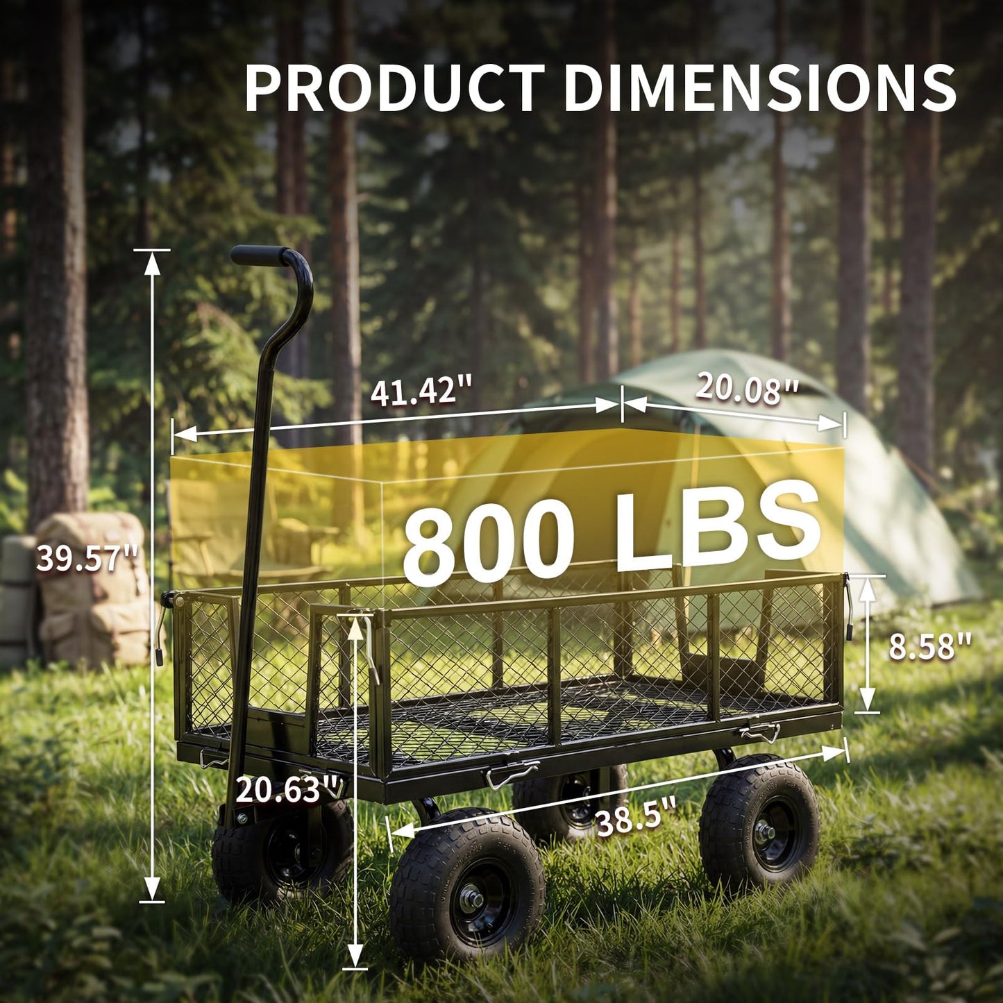 NorthSky Heavy Duty Garden Cart - 800lbs Load Capacity with 180° Rotating Handle, 10" All-Terrain Tires, Removable Sides for Easy Hauling, Garden Wagon for Yard Work, Outdoor Utility Cart (Black)