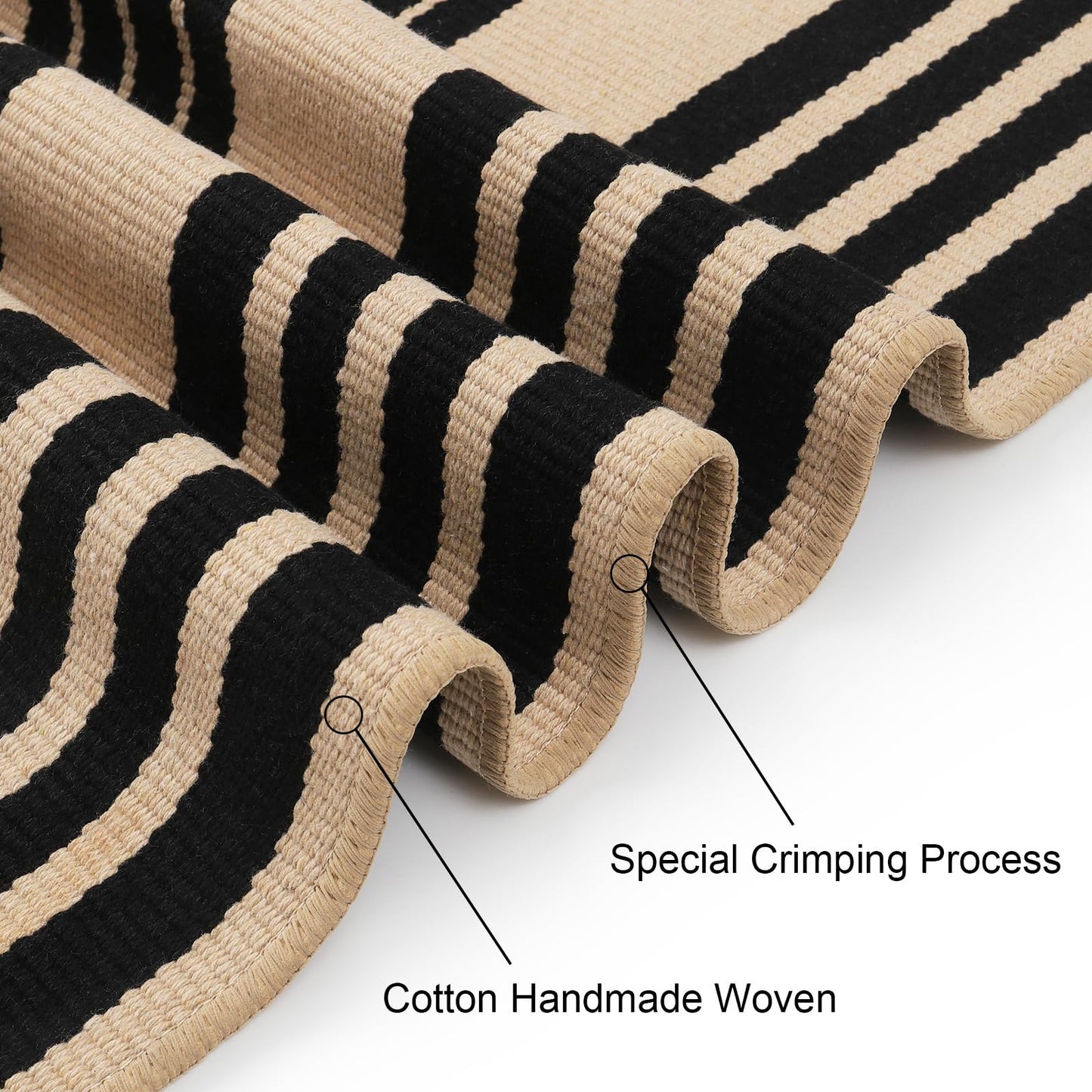 Sungea Black and Khaki Striped Rugs 3x5, Outdoor Cotton Hand Woven Front Door Mat,Washable Reversible Layered Door Mats, Foldable Front Porch Rug for Entryway/Home Entrance/Farmhouse