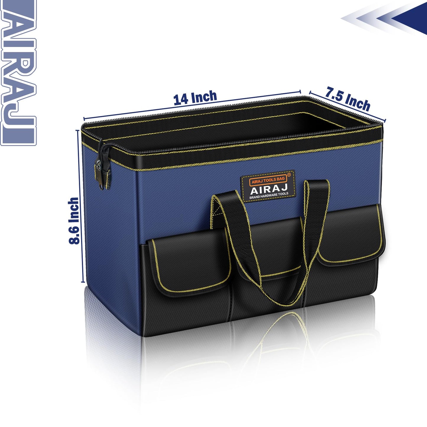 AIRAJ 14 Inch Tool Bag,Wide Mouth Tool Bags for Men,Tools Organizer for Home Repairs,Garage Storage,Professional Work,Portable Small Toolbags