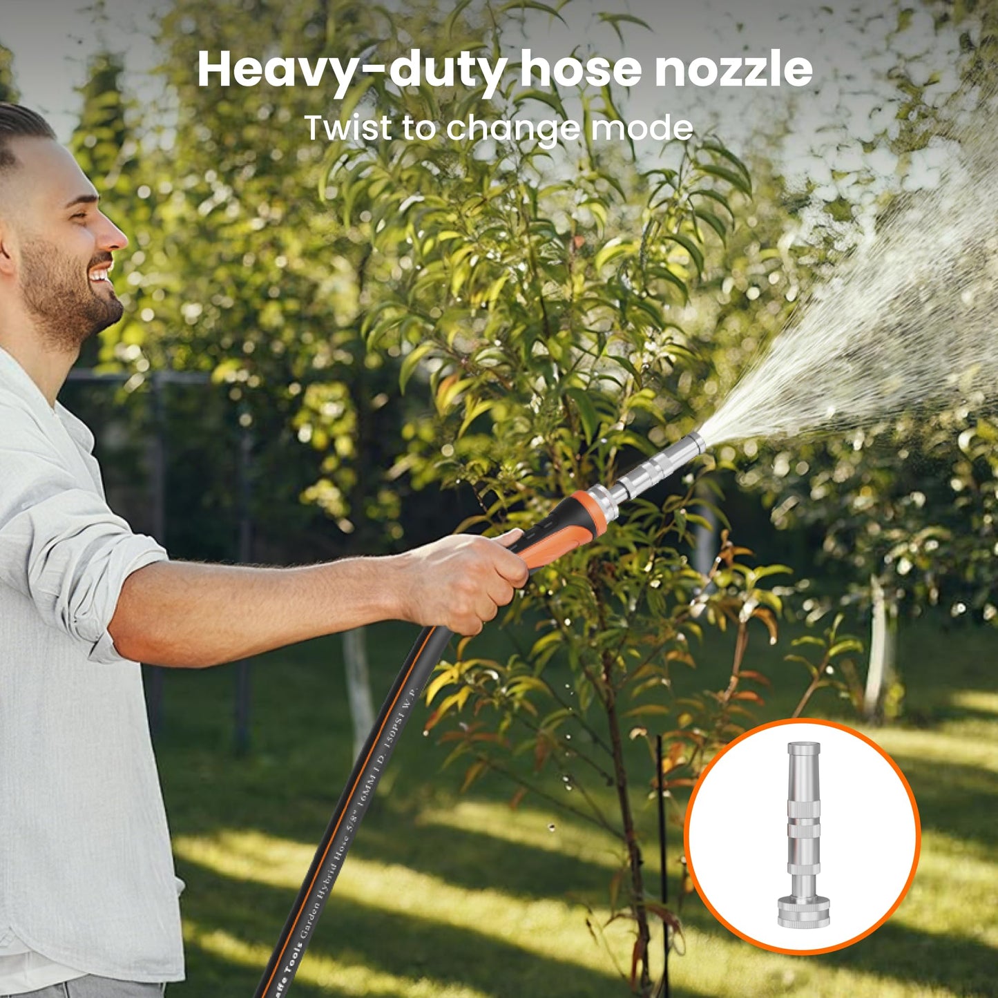 Giraffe Tools Garden Hose 5/8", Water Hose Heavy Duty, Flexible, Lightweight Hybrid Hose with Swivel Handle, with Hose Splitter, Nozzle and Yard Sprinkler, 50ft Male to Female Fittings, Burst 600 PSI
