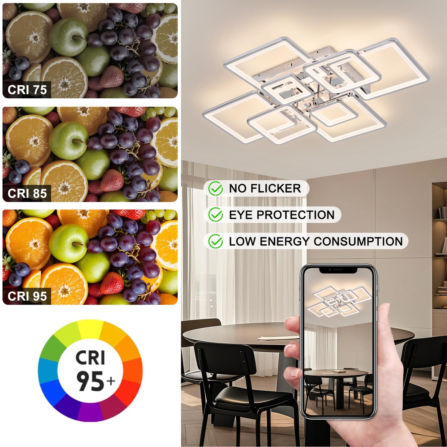 Vloitgol Modern Ceiling Light Fixtures Dimmable Flush Mount Modern Led Ceiling Light with Remote Control, Acrylic Ceiling Lighting Fixture for Living Room Dining Room Kitchen Ceiling Lamp