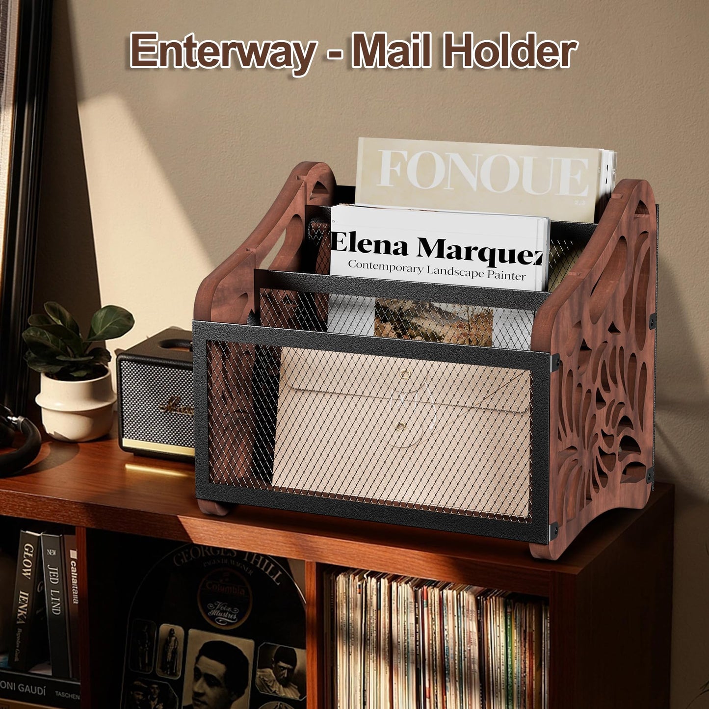 QILICHZ Magazine Holder,3-Compartment Magazine Rack Floor,Wood Magazines File Holder Organizer,Rustic Magazines Storage Basket for Books,Newspapers,Mails,Files