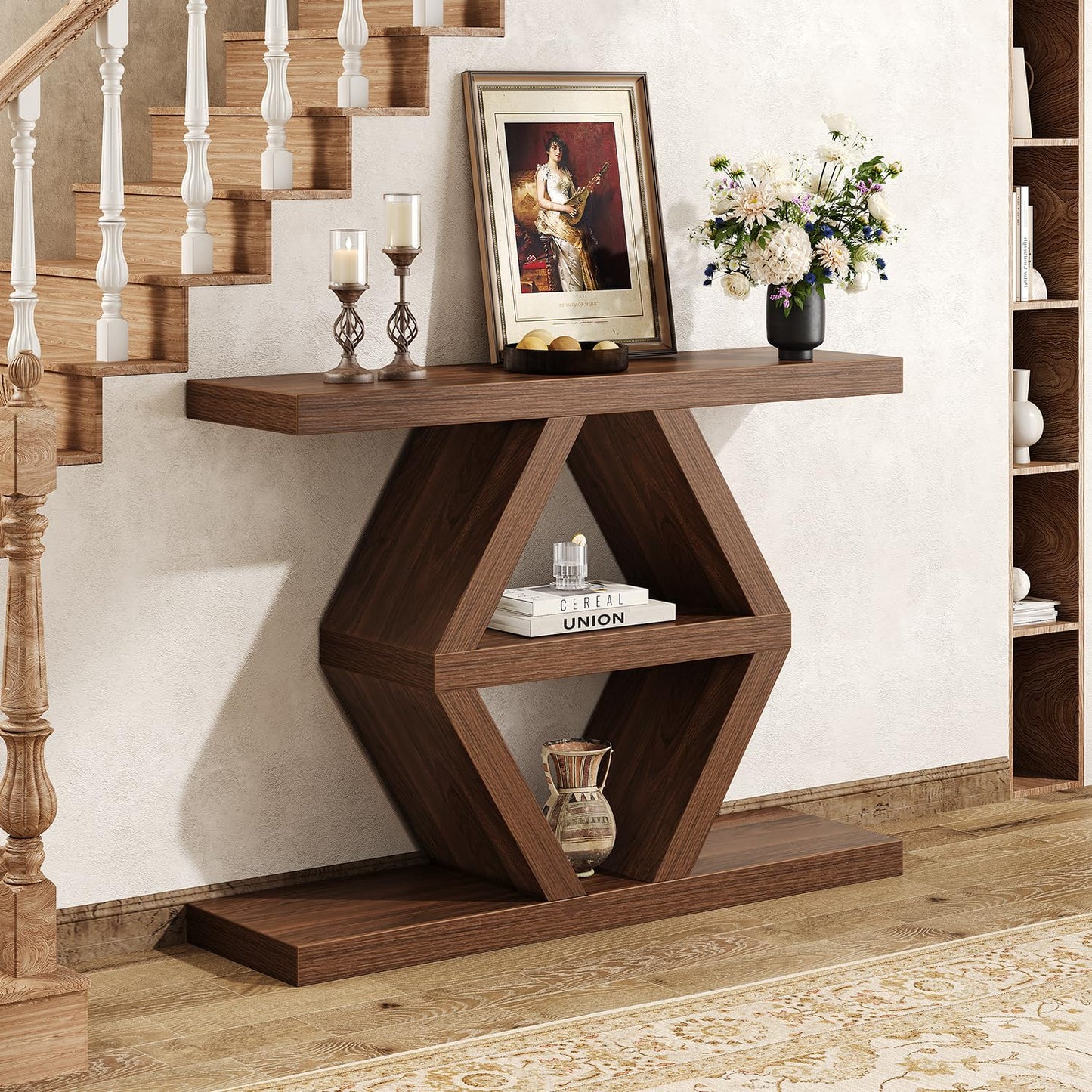39.4-Inch Farmhouse Console Table for Entryway, Wood Behind Couch Table with Storage Shelves, Rectangular Sofa Table, Narrow Entryway Table for Entrance, Hallway, Foyer, Living Room, Entry Way Table