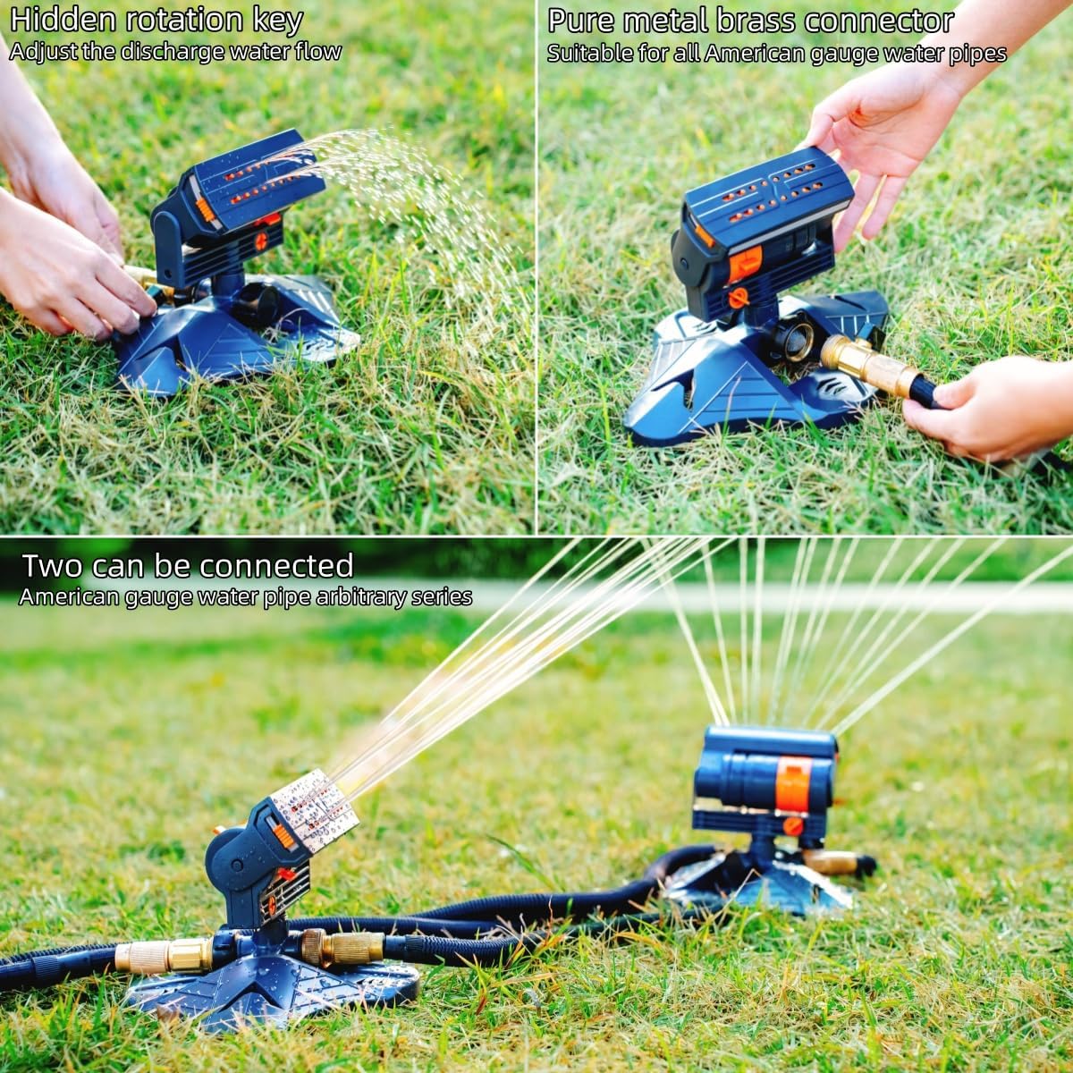 V.C.Formark Upgraded Adjustable Oscillating Sprinkler, 16 Mini Turbine, Wide Area Coverage, Heavy-Duty Triangular Bracket Compatible for Lawn Yard Garden Watering