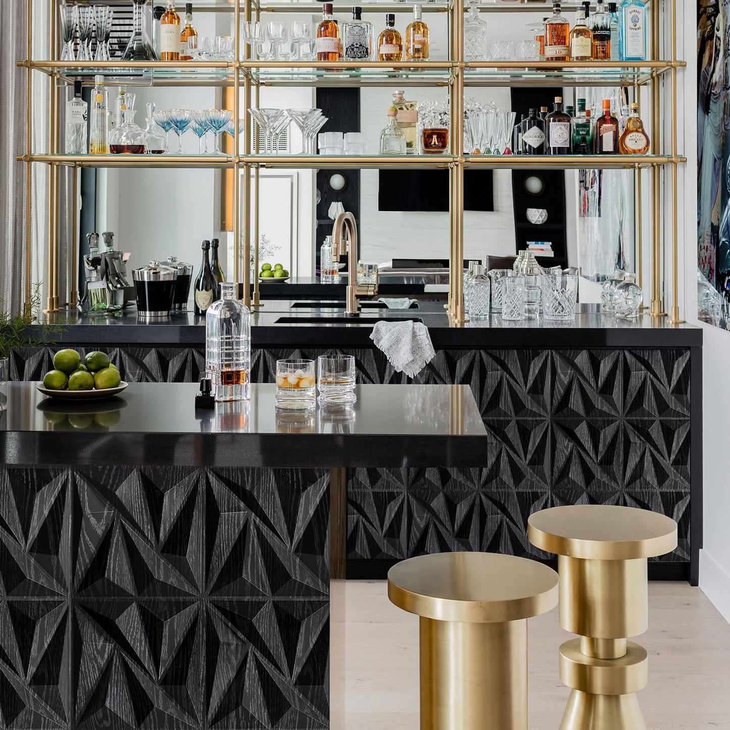 STICKGOO 3D Wall Panels for Interior Wall Decor, Black Wood Diamond Design Accent Wall Panels, 12''x12'' Modern Decorative Wall Panels for Living Room, Bedroom, Office, 33 Pack
