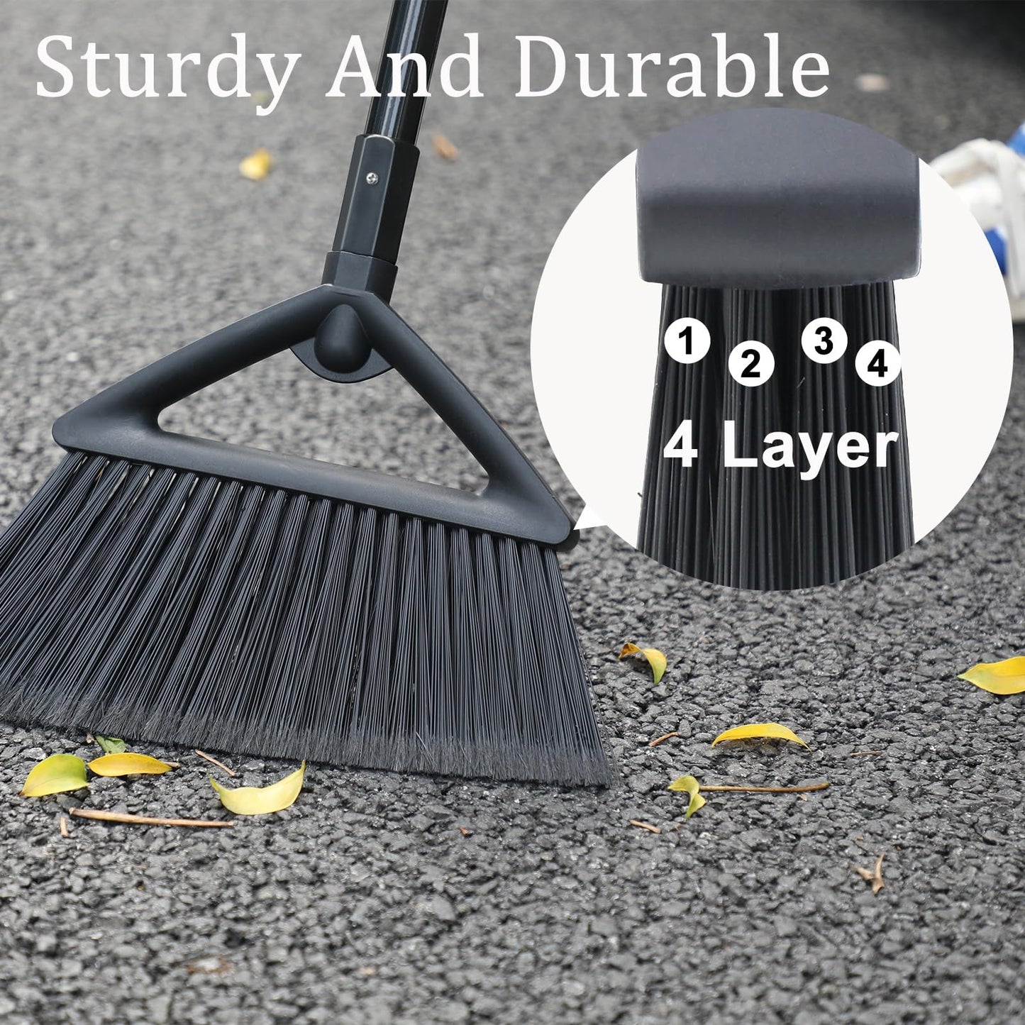 SZJYHQY 4PCS Heavy Duty Broom, Broom for Sweeeping Indoor and Outdoor, Angle Broom with Long Pole, Outdoor Broom for Courtyard/Garages/Slidewalk, Indoor Broom for Kitchen Lobby Canteen Black