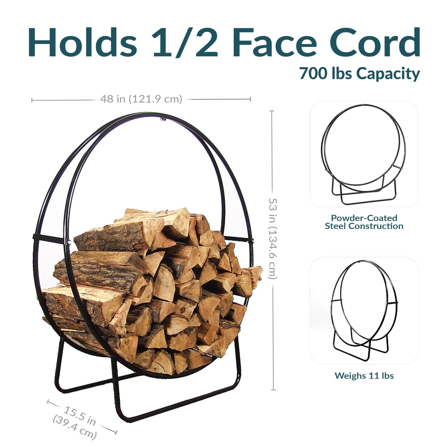 Sunnydaze 48-Inch Outdoor Firewood Rack Hoop - Indoor Round Tubular Steel Fireplace Wood Holder - 700-lb Capacity