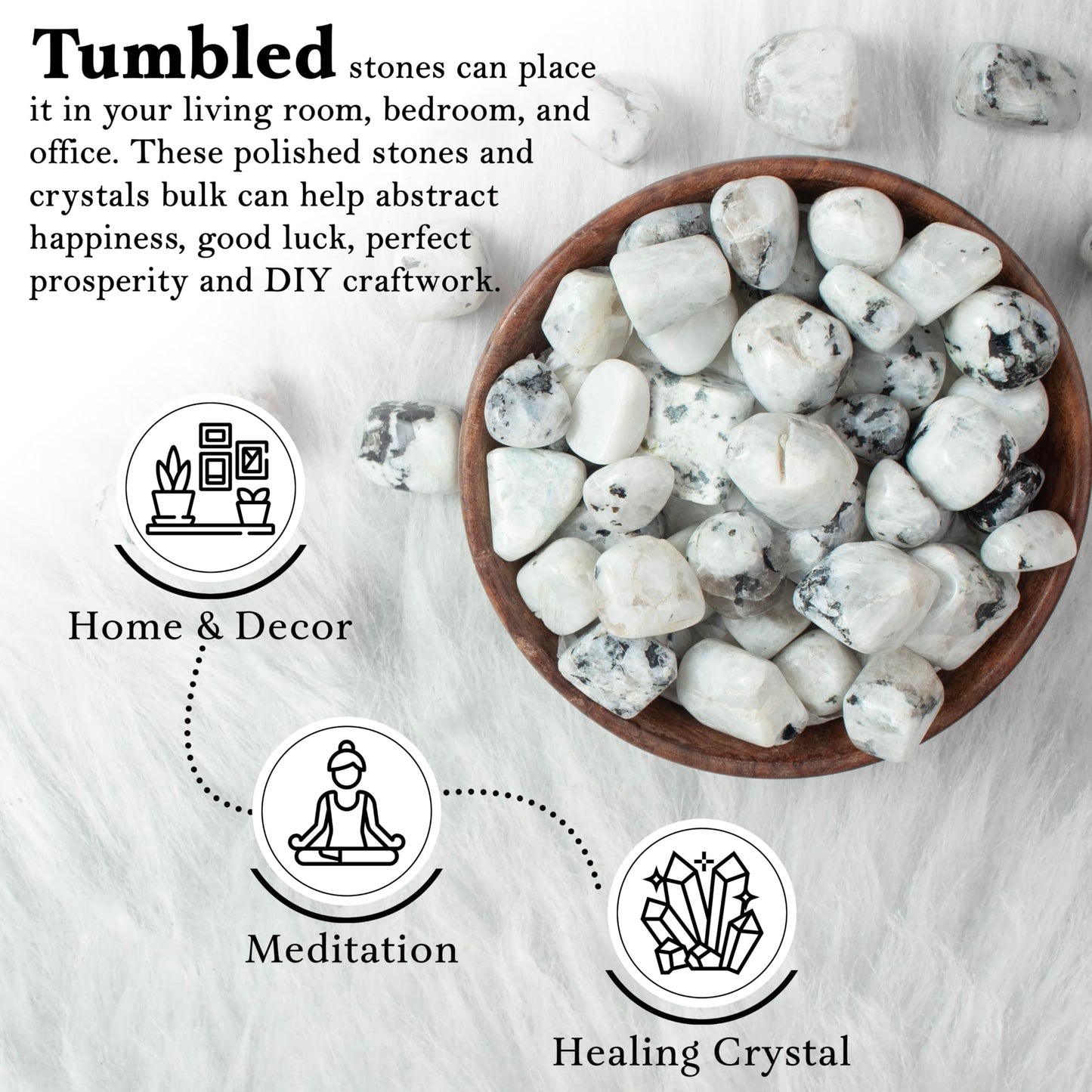 Crocon 1LB Rainbow Moonstone Tumbled Stones and Crystals Bulk 2000+ carats, Polished Stones - Rock Collection - vase Filler tumbles Crystals Healing Reiki - Gemstone Gifts, Fountain tumbles Size 20mm