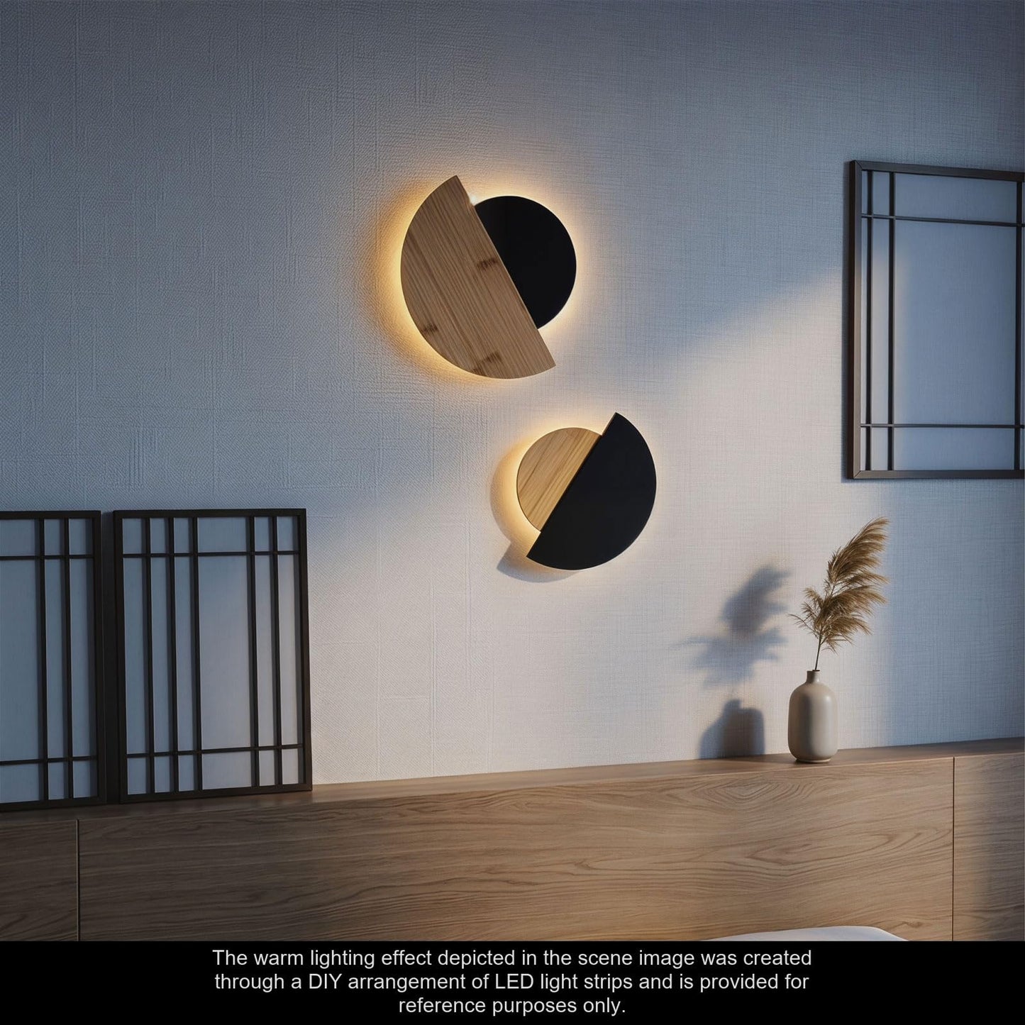 AIM & GGKK Bamboo Half Circle Wall Decor Set of 2 | Geometric Design | Black Matte & Natural Bamboo Semi Circle Wall Art | Minimalist Modern Wall Hanging for Living Room Bedroom