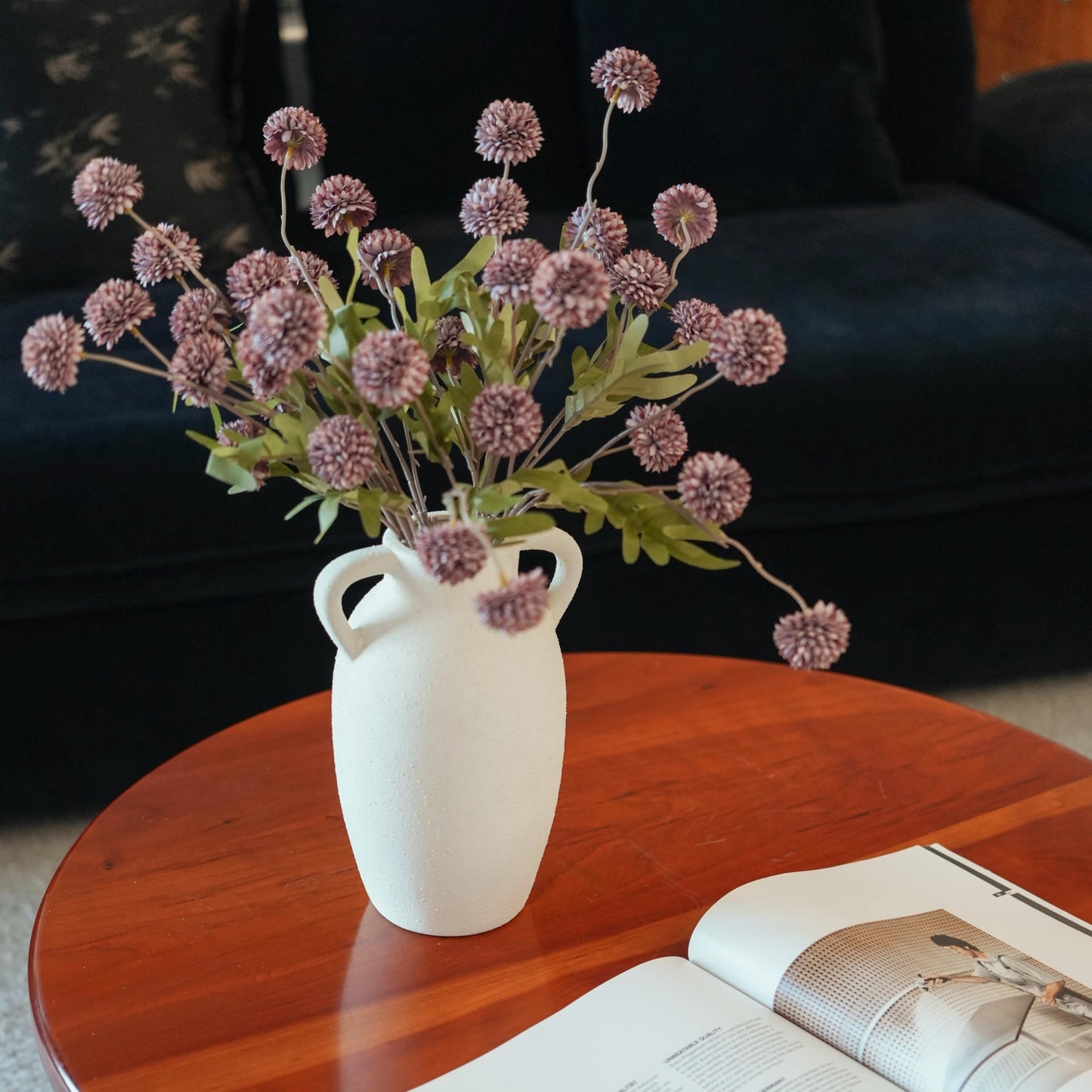 Wild Works Bailey Handmade Vase with 2 Ear Design 9.6'' Tall Ceramic Vase Retro Wabi-Sabi Style Floral Arrangement Vase Living Room Ceramic Flower Holder Hydroponic Planting（White