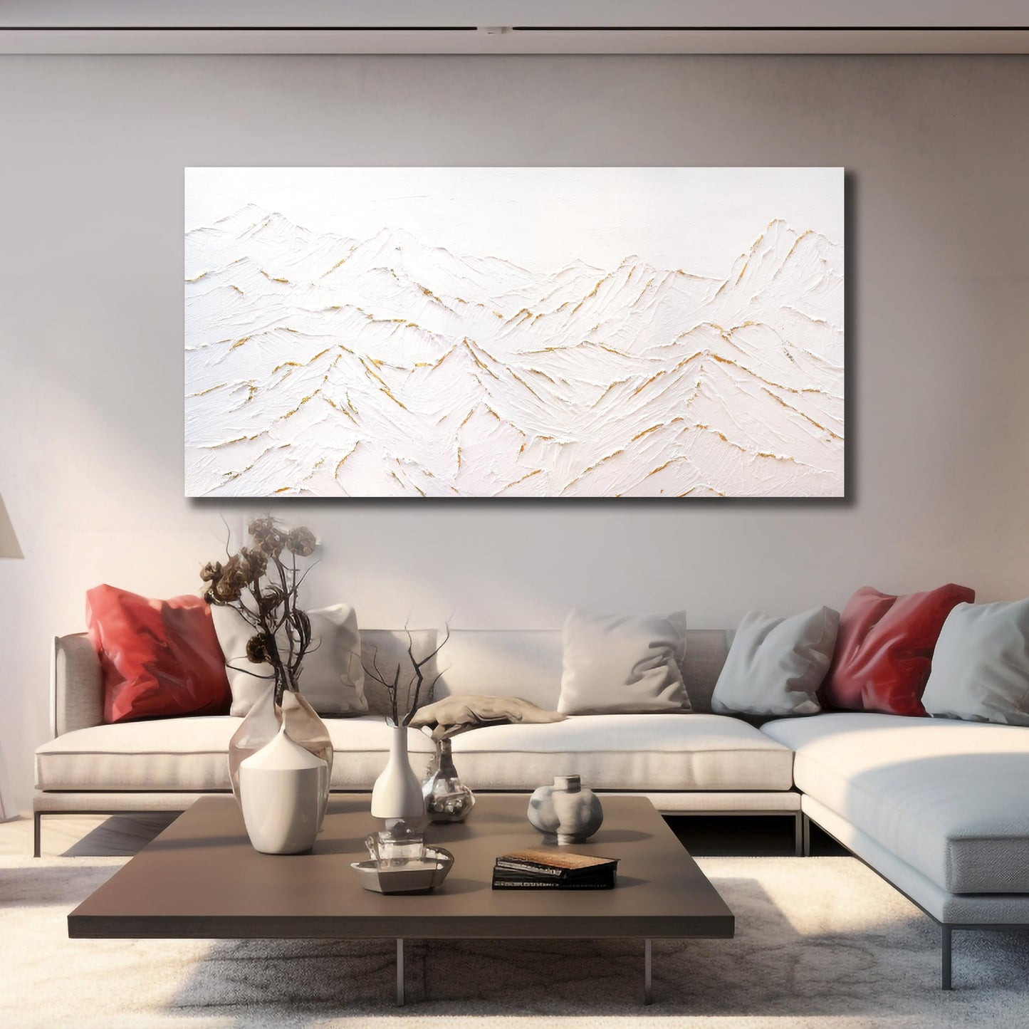 Belmrxne Mountain Wall Art White Wall Decor Minimalist Canvas Painting Abstract Nature Artwork for Living Room Bedroom Dining Room Office Home Decor 20x40 Inch
