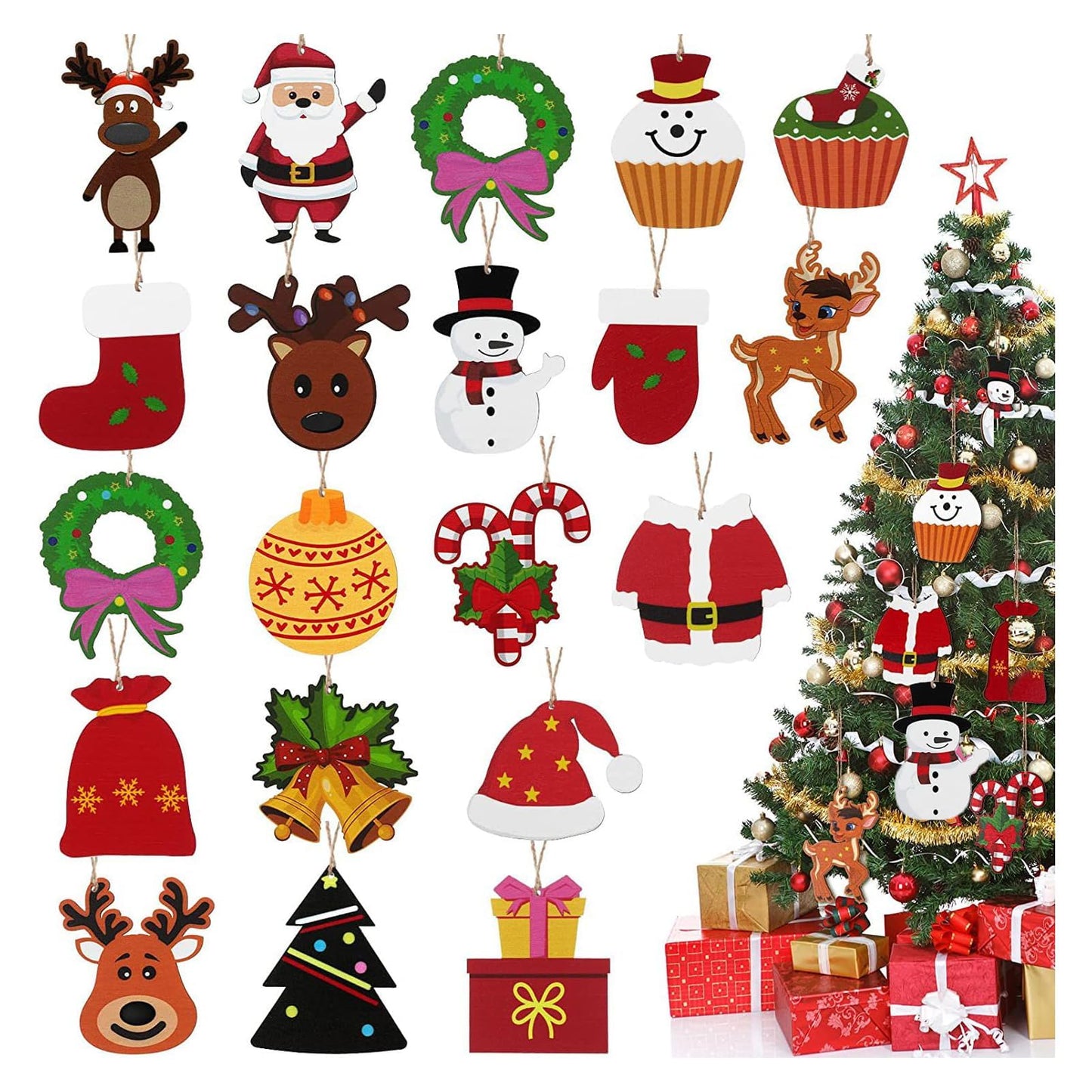 38 Pcs Mini Christmas Ornaments, Wooden Christmas Hanging for Mini Tree Decorations Small Christmas Ornaments Resin Miniatures for Craft Christmas Decor (38pcs)