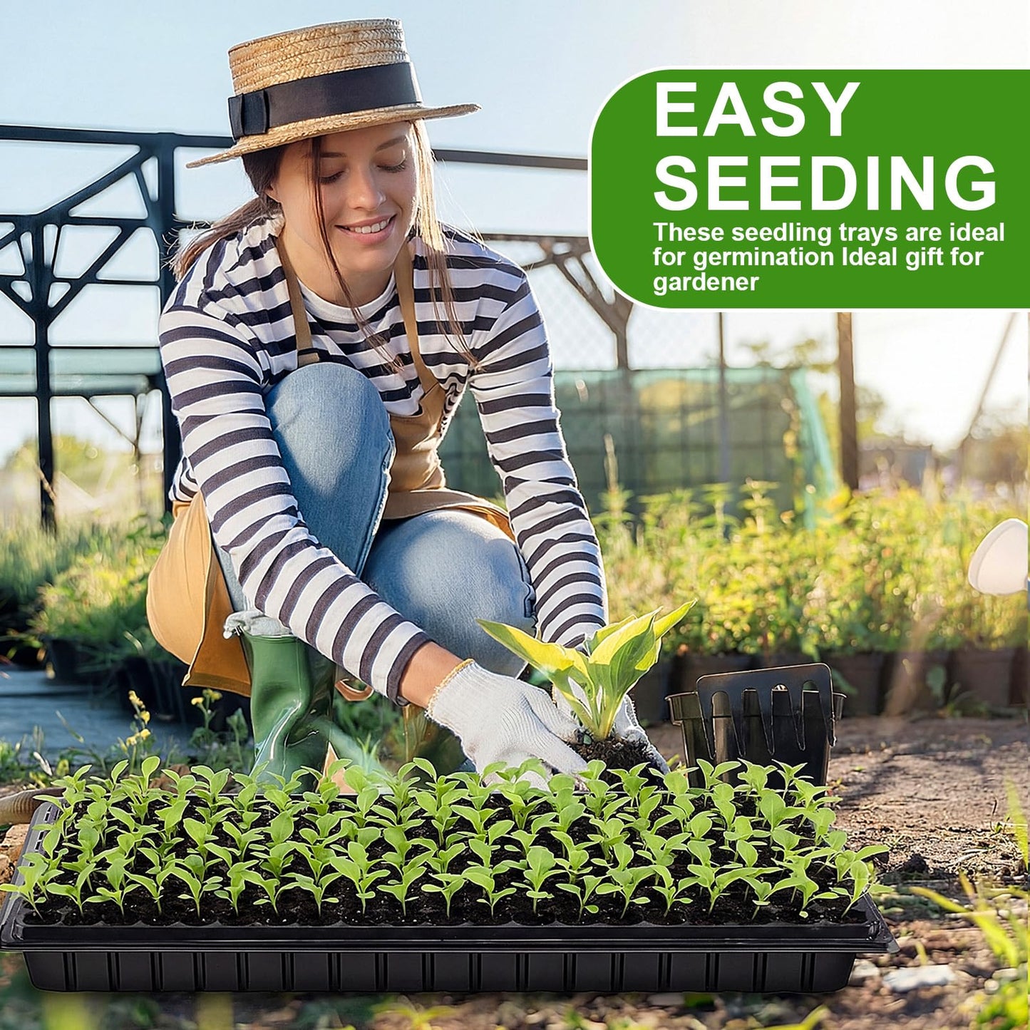 Vesici 20 Pack Seed Starter Trays, 200 Cell Seedling Trays with 1020 Flat Tray, Deep Plug Nursery Plant Pots for Germination, Water Collection, Indoor Outdoor Seed Starting & Transplanting