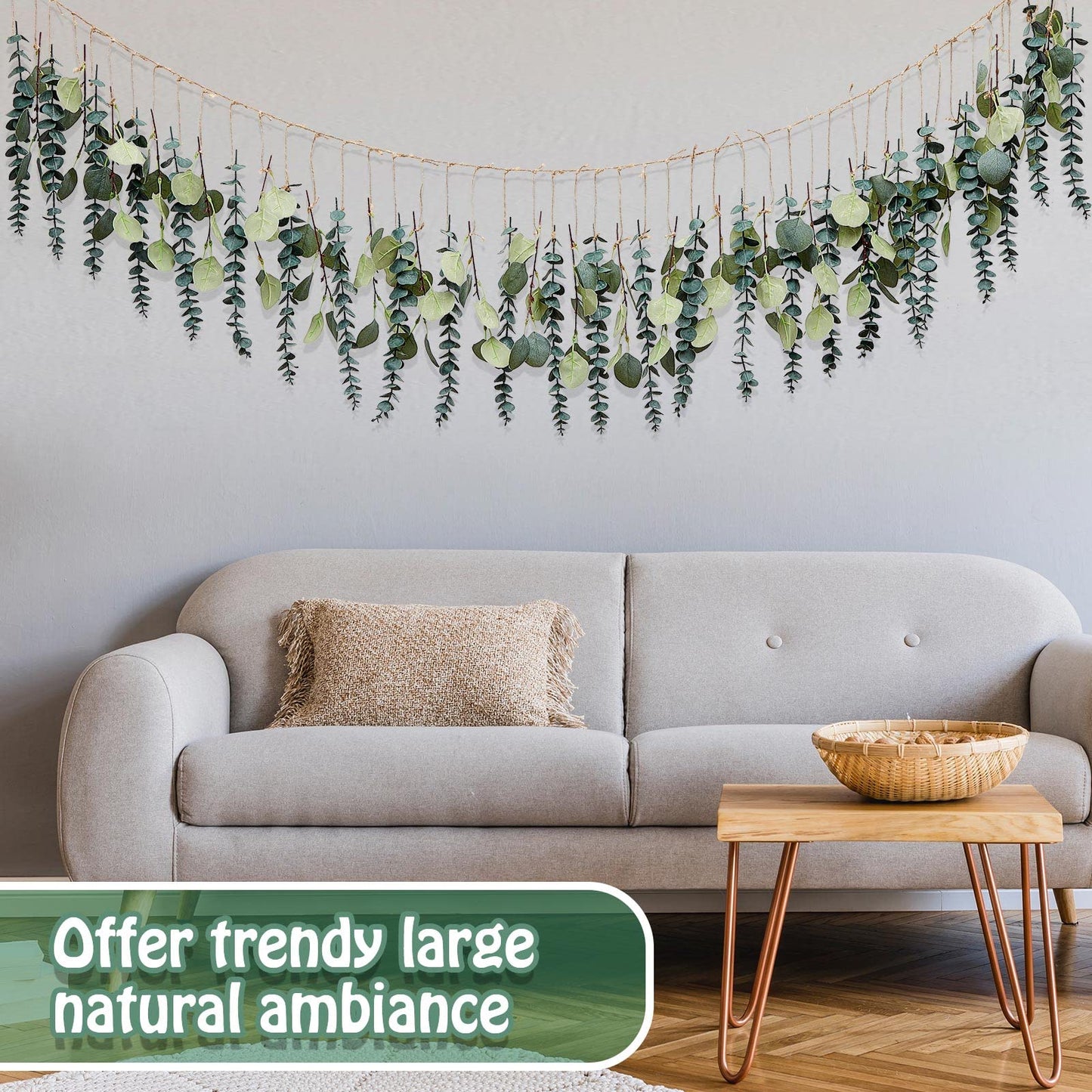 Juexica Artificial Hanging Eucalyptus Wall Decor Boho Bedroom Wall Decor with LED String Light for Home Office Farmhouse Nursery Bathroom Kitchen