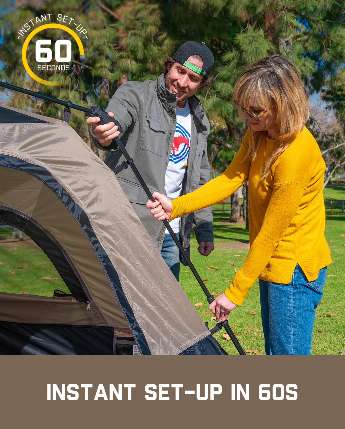 FanttikOutdoor Zeta C4 Pro Camping Tent 4 Person Instant Cabin Tent Setup in 60 Seconds with Rainfly & Windproof Portable with Carry Bag for Family Camping & Hiking, Khaki