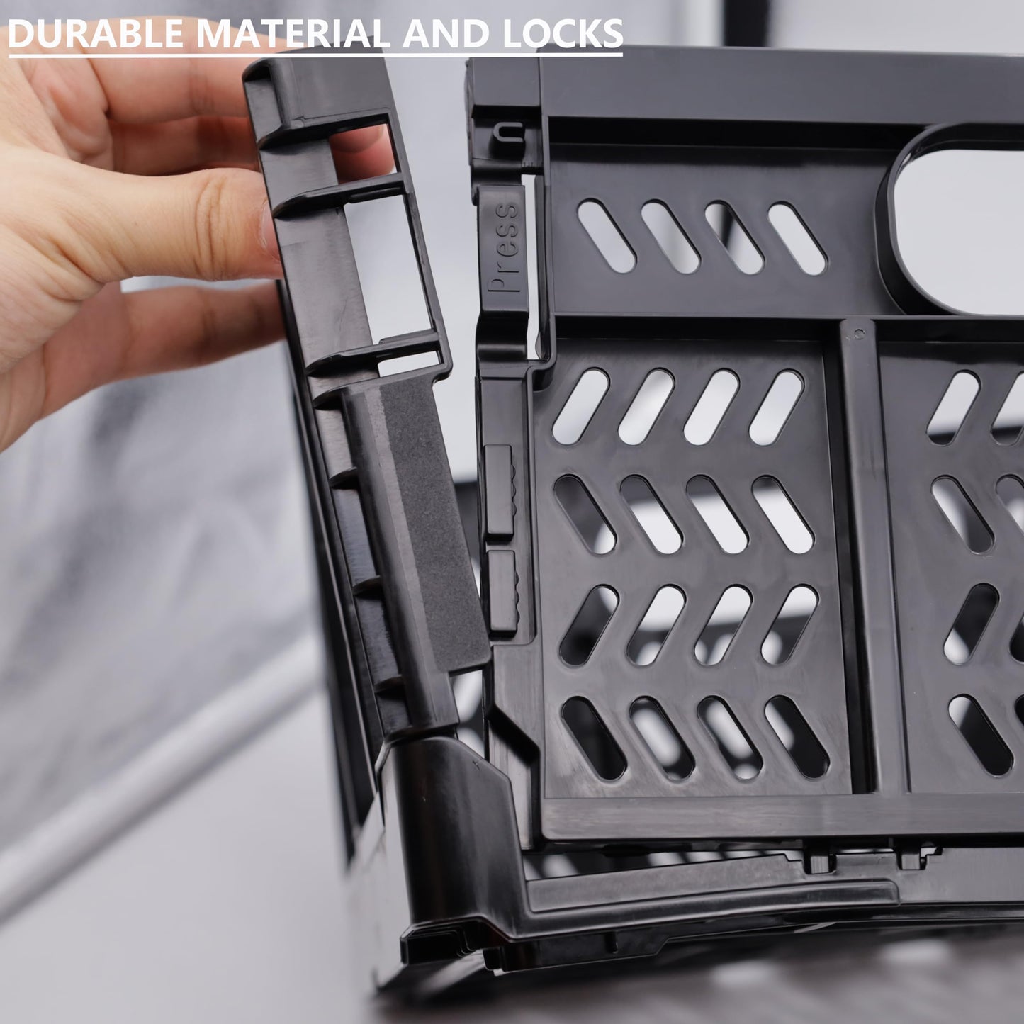KINGSUSLAY 4-Pack Plastic Storage Crates,20L Foldable Baskets,Collapsible Crates, Storage Baskets and Bins for Toys, Home Storage, Office Products, Christmas Gifts, Easter Eggs (Black)