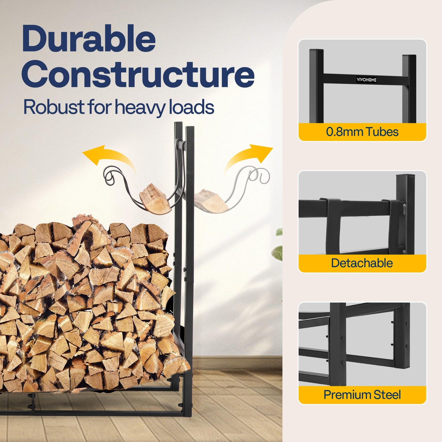 VIVOHOME 3ft Heavy Duty Indoor Outdoor Firewood Storage Log Rack with Kindling Holder