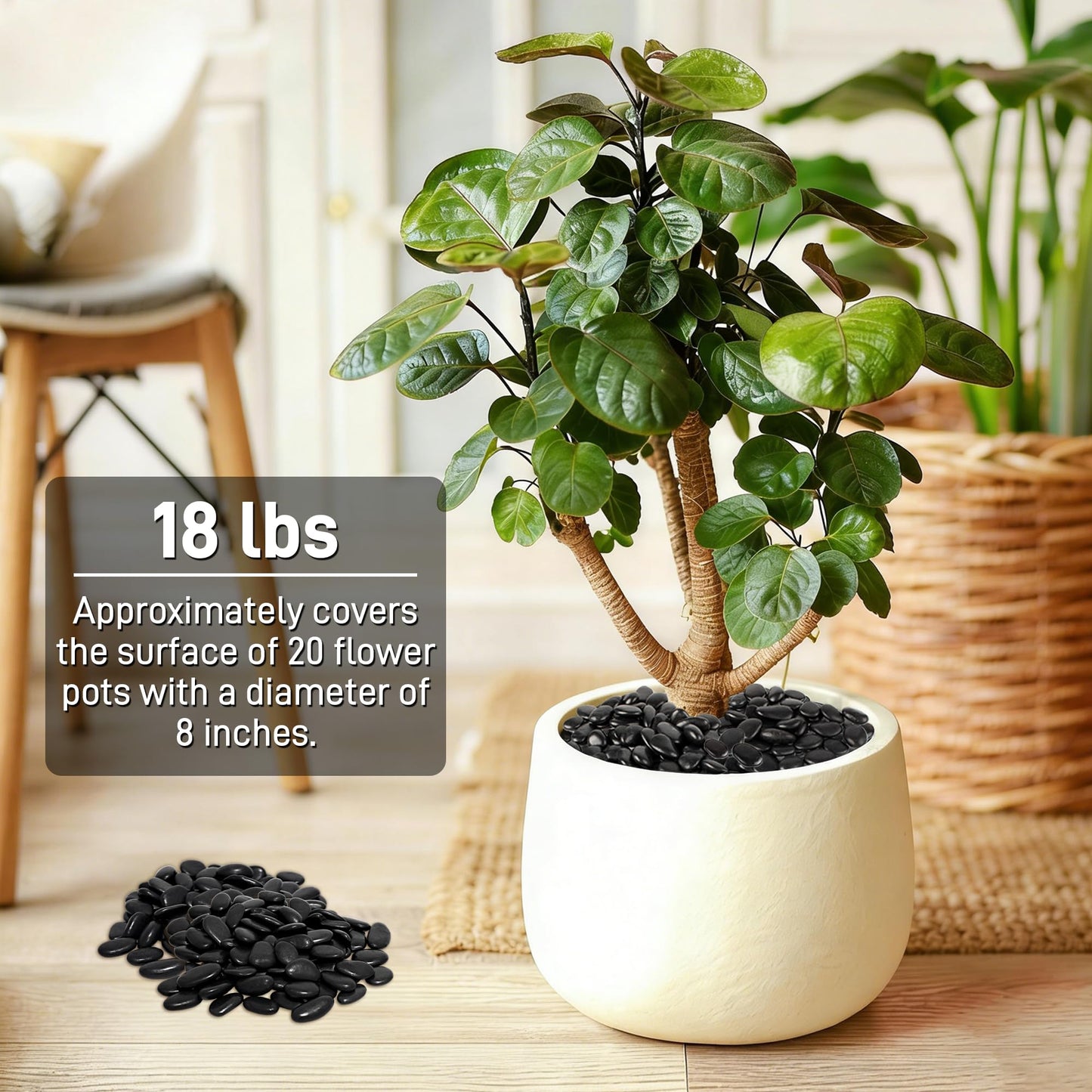 18 lb Natural Polished Black River Rock for Plants, 1/2" Black Pebbles for Aquarium, Vase, Garden Landscape Rocks and Outdoor Decorative Stones