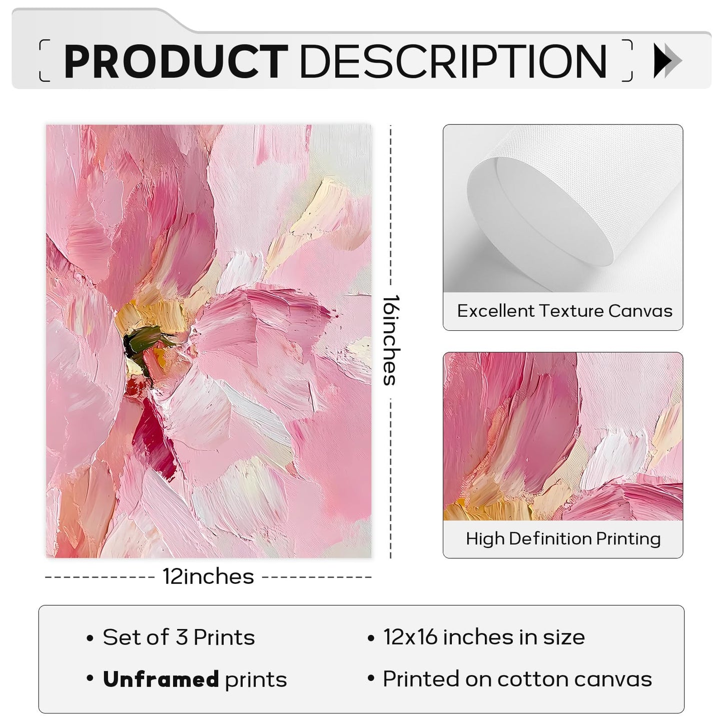 Abstract Floral Wall Art Pink Flower Canvas Pictures Modern Wall Decor Blush Pastel Pink Prints Peony Painting Minimalist Poster Botanical Artwork for Bedroom Living Room 12x16 Inch Unframed set of 3